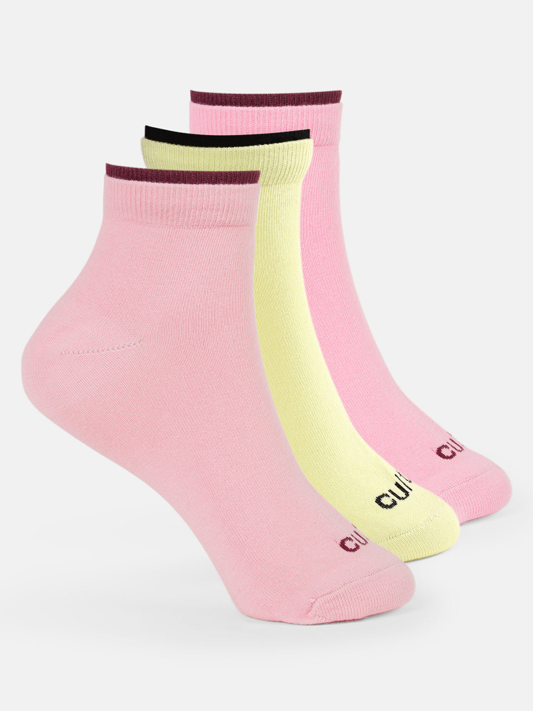 Casual Ankle Length Solid Pack of 3 Smoky Blush,Lime & Pink Socks Women