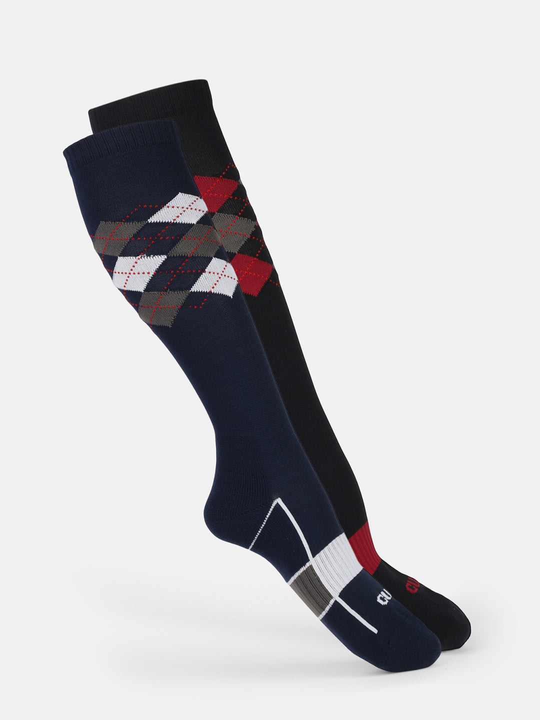Sports Knee Length Pack of 2 Navy & Black Patterned Terry Men's Socks
