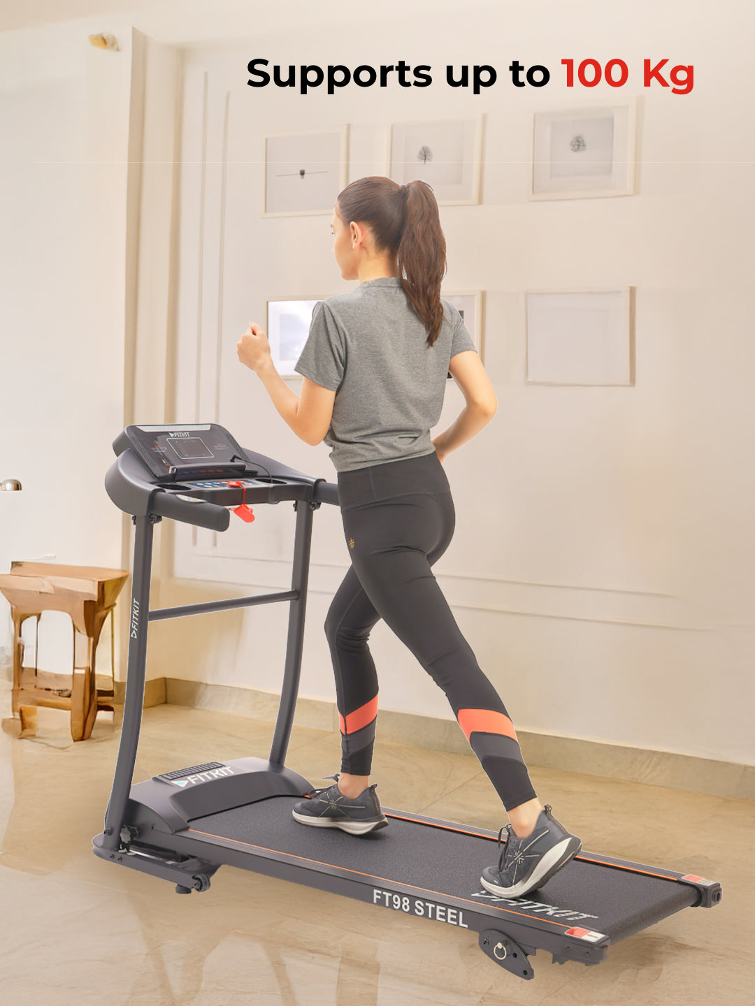 FT98Steel 3HP Treadmill | 3-Level Manual-Incline | Max Speed-12.8kmph | Max Weight-100kg (with 6 months extended warranty)