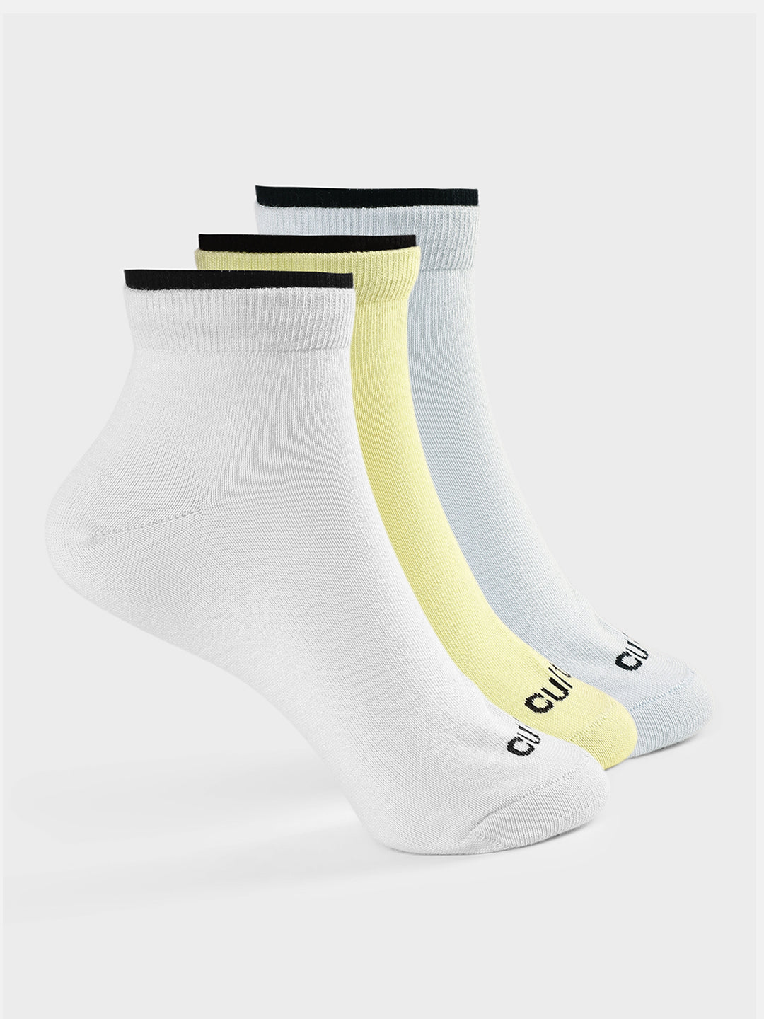Casual Ankle Length Pack of 3 White,Yellow & Powder Blue Solid Men's Cotton Socks