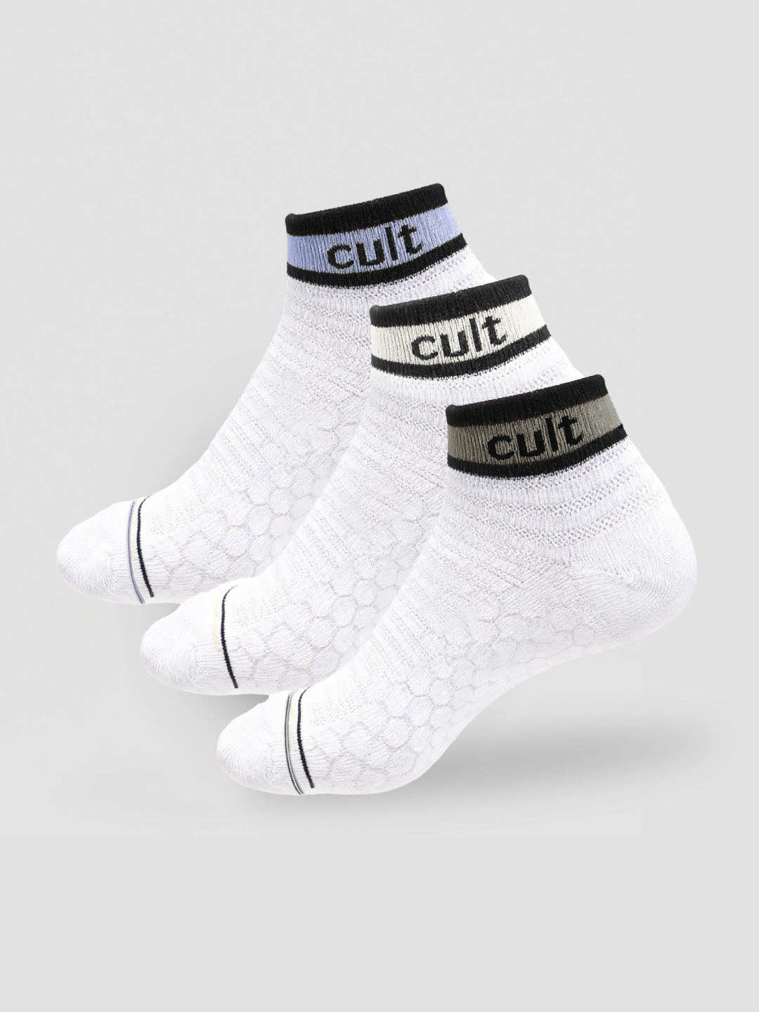 Cult Sports Ankle Length Socks Honey Comb Pattern Pack of 3-White