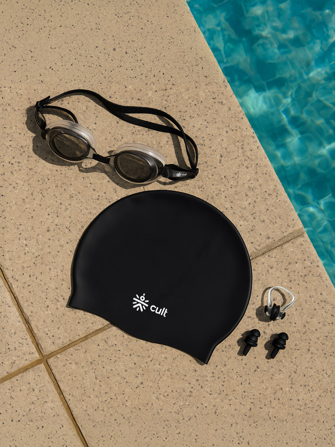 swimming cap and goggles near me Buy cult Swim Set with Swim cap,googles and nose plugs Online in India