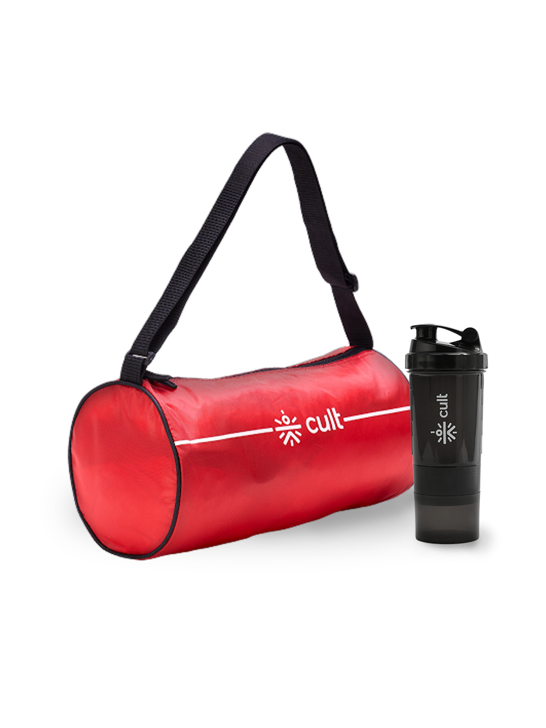 Cult Gym Bag 12L Red with Black Shaker Bottle 550ml Black