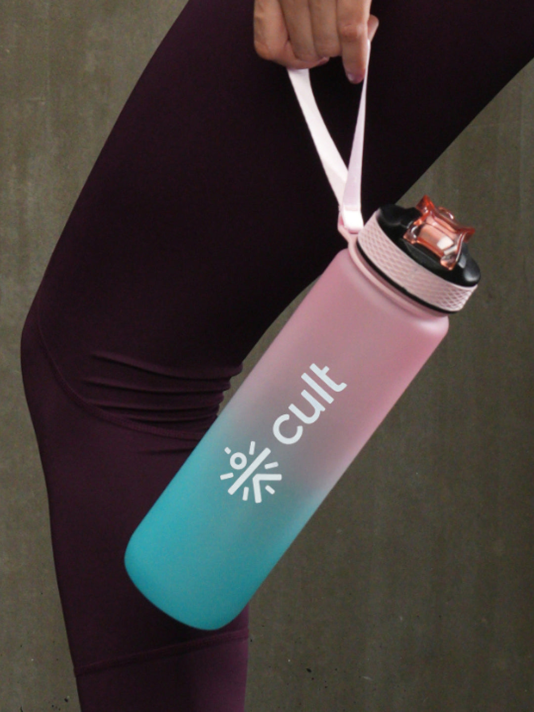 cult Motivational Bottle 1L Unisex Time Mark Sipper with Straw Blue Pink