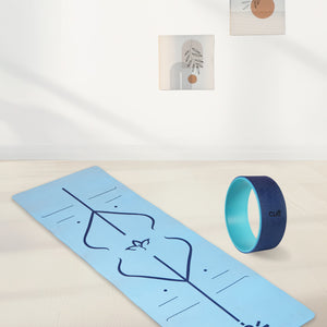 TPE Alignment Yoga Mat Blue 6mm with Carry Bag & Yoga Wheel Blue