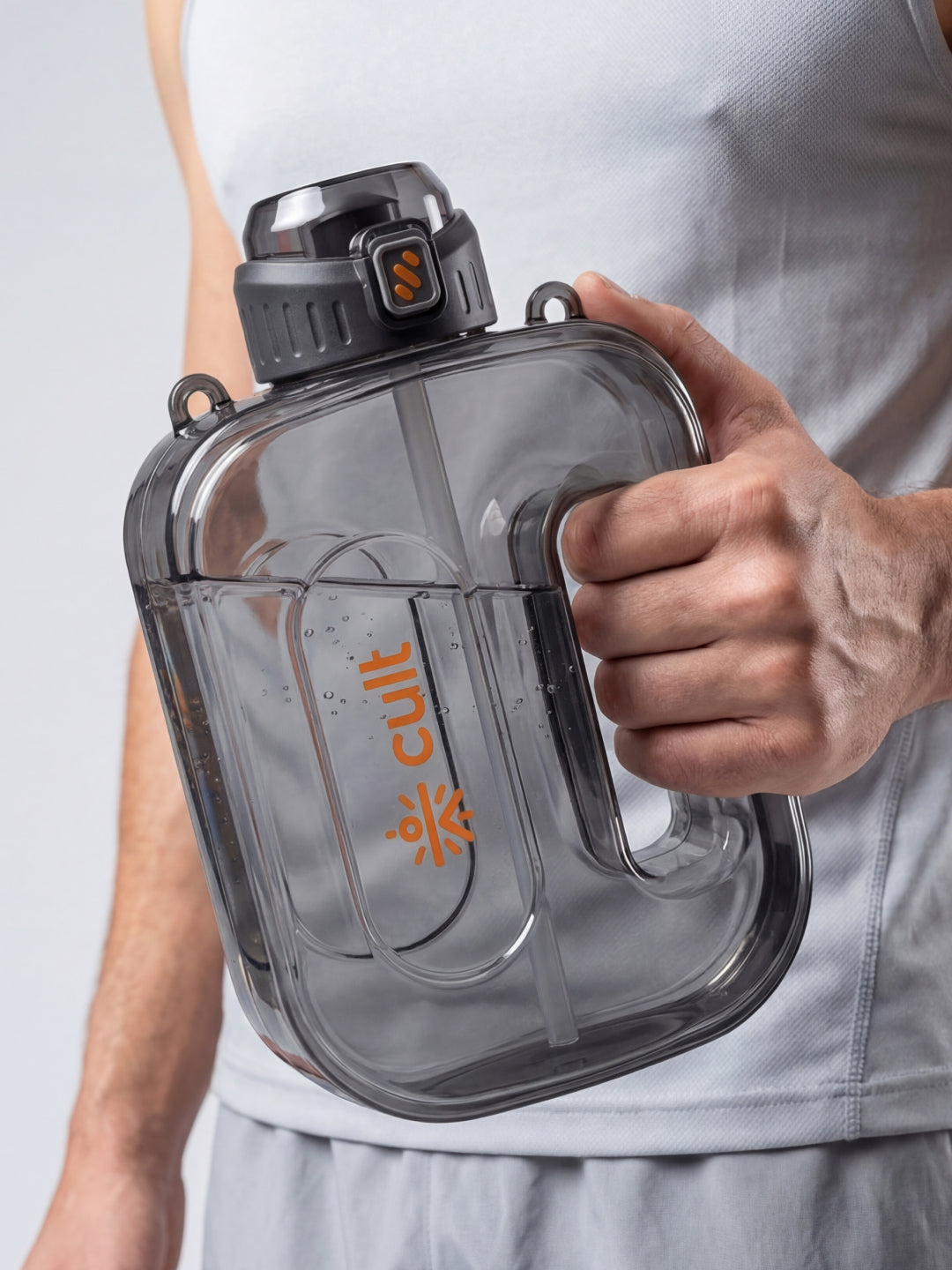Cult Mini Gallon 1.8L Water Bottle with Straw & Strap BPA-Free Leakproof Gym Bottle 1800ml Hydration Bottle Black