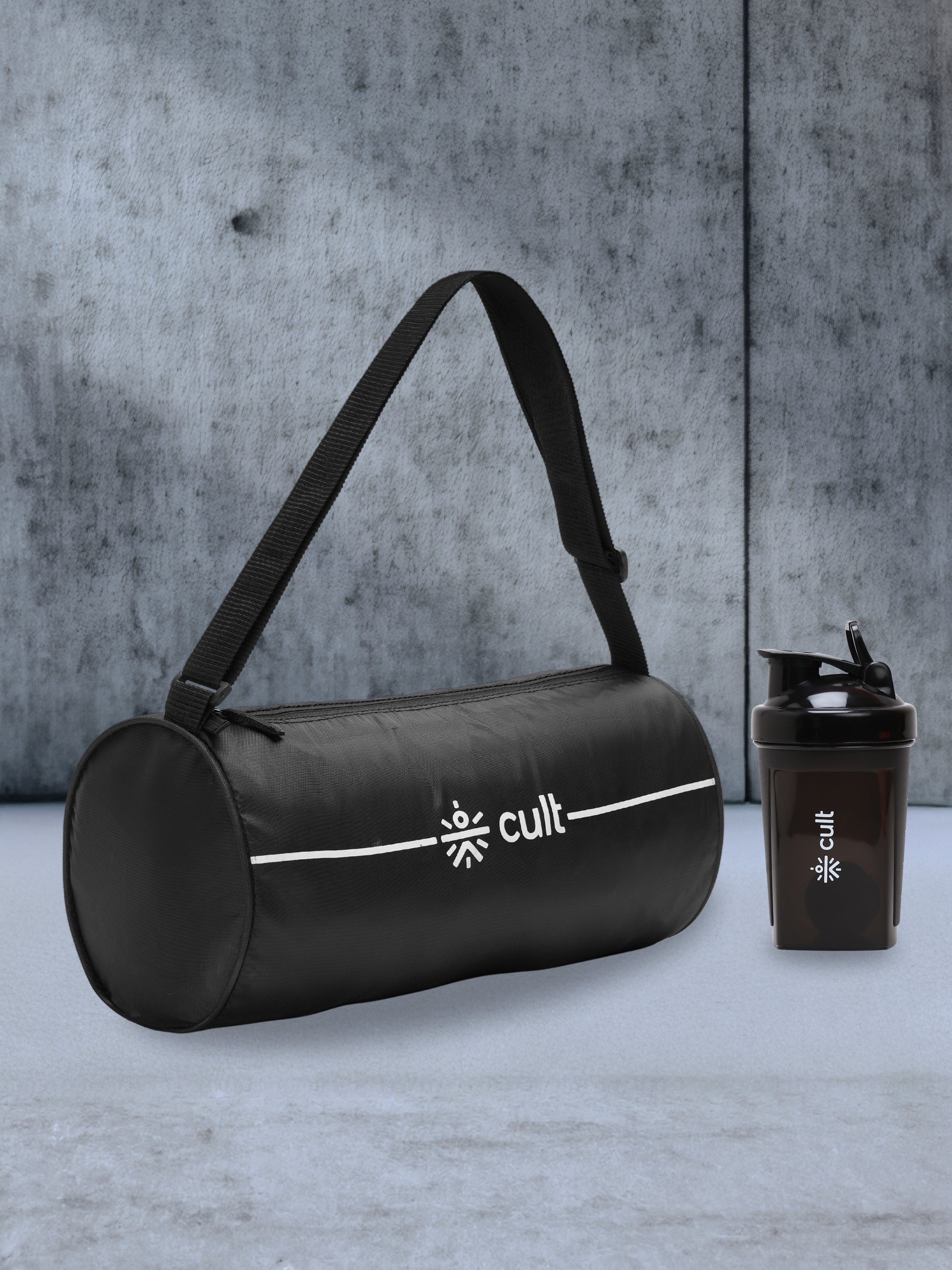 Compact 12L Gym Bag with Shoulder Strap & 500ml Shaker Bottle with Mixer Ball – Black