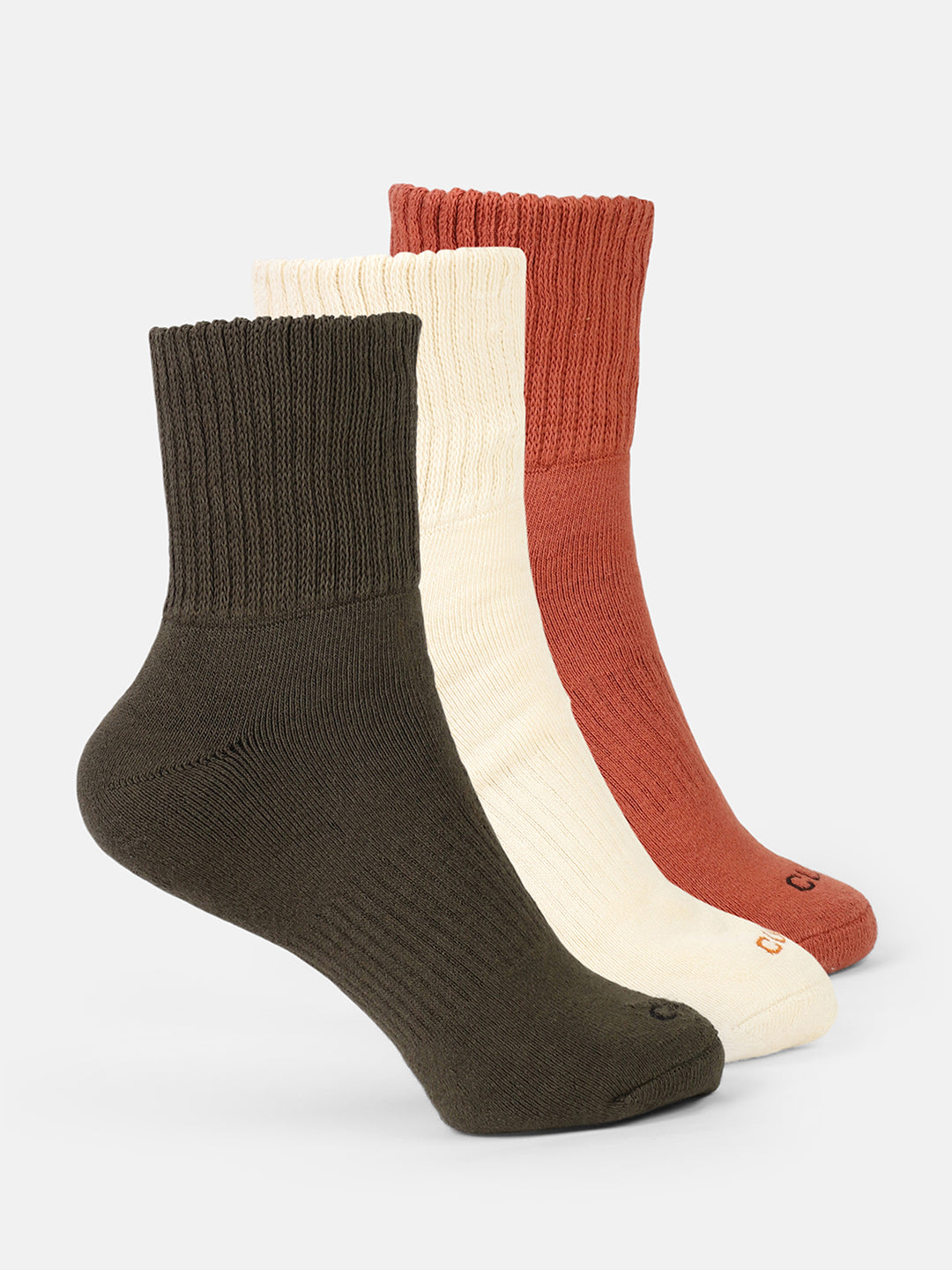 Sports Crew Length Olive,Off White & Rust Pack of 3 Men's Solid Terry Socks