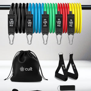 Cult Resistance Band Set of 11 with Handles, Portable Toning Tubes with Door Anchor & Foam Handles Resistance Tube Kit with Bag and Ankle Straps Included