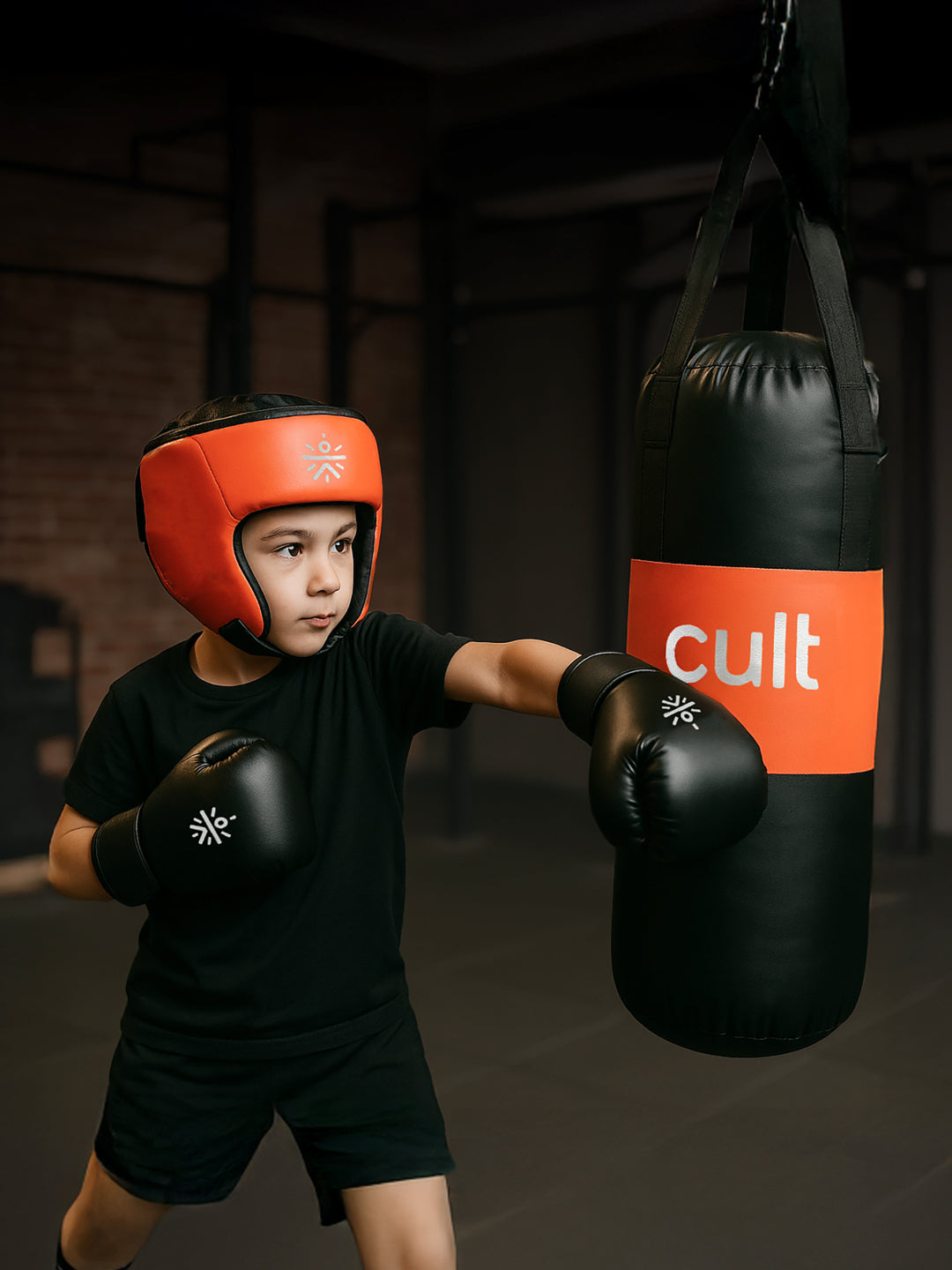cult Kids Boxing Kit - Punching bag, Boxing Gloves and Head gear Orange