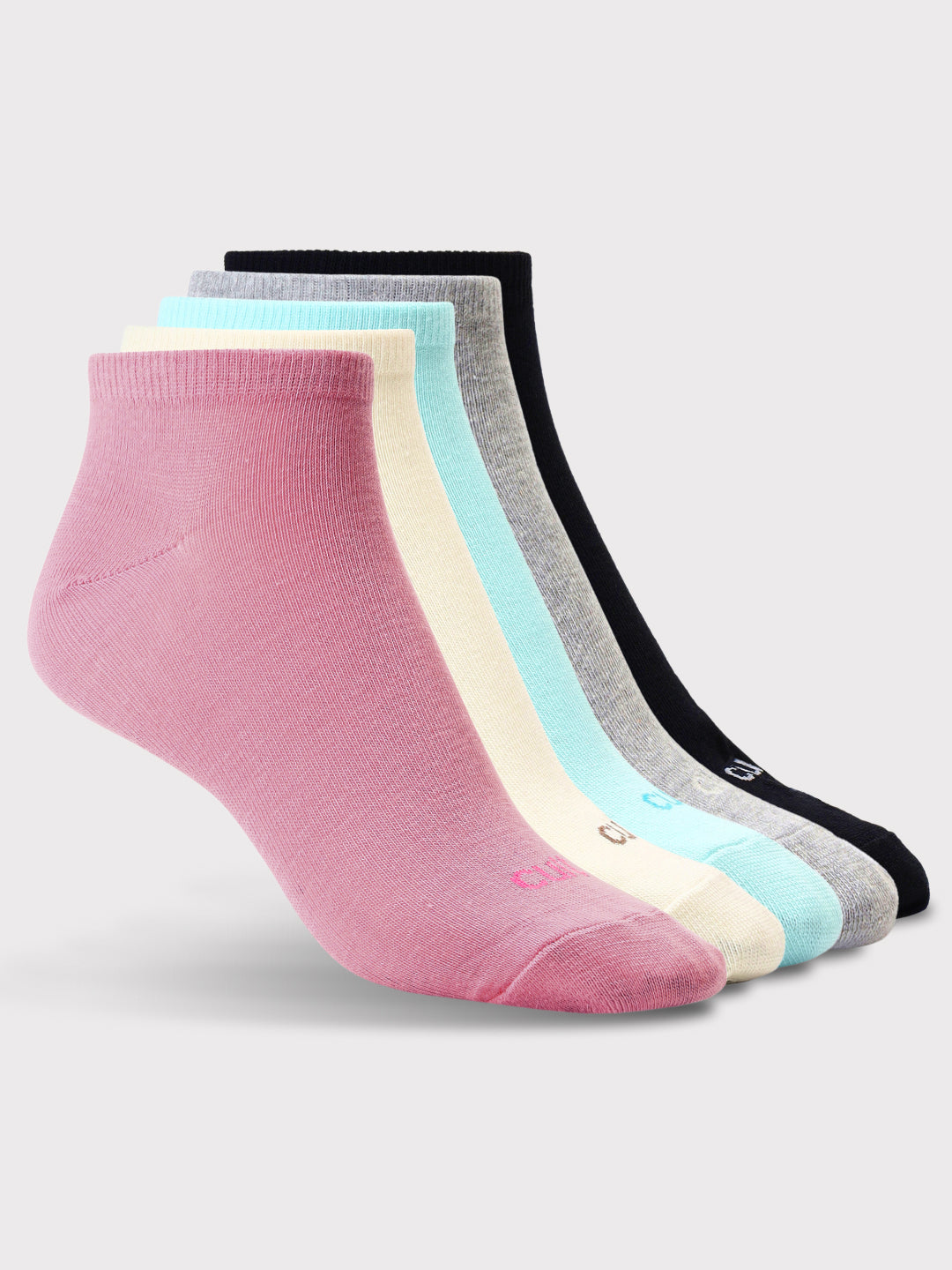 Casual Low Ankle Pack of 5 Pink,Yellow,Powder Blue,Grey & Black Women's Cotton Socks