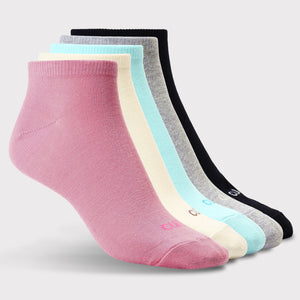 Casual Low Ankle Pack of 5 Pink,Yellow,Powder Blue,Grey & Black Women's Cotton Socks