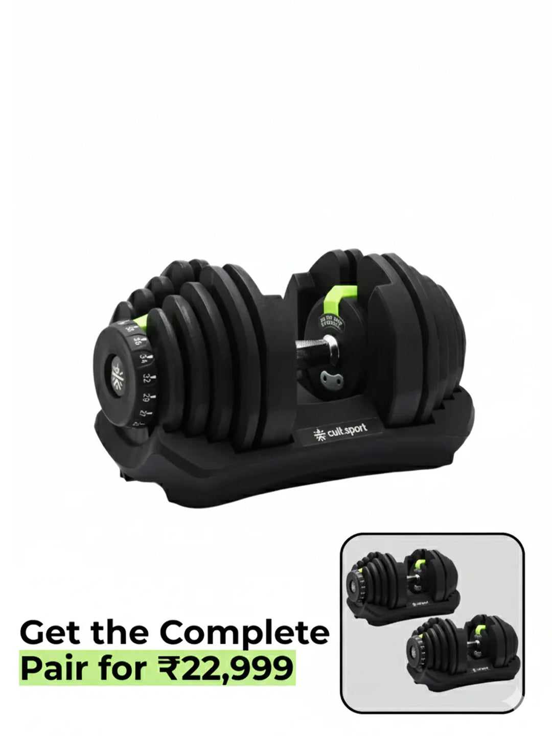 40 kg Compact Adjustable Dumbbell (5kg to 40kg), Easy Weight Change: 17-in-1 (1 piece) (6 Months extended Warranty only on Cultsport.com)