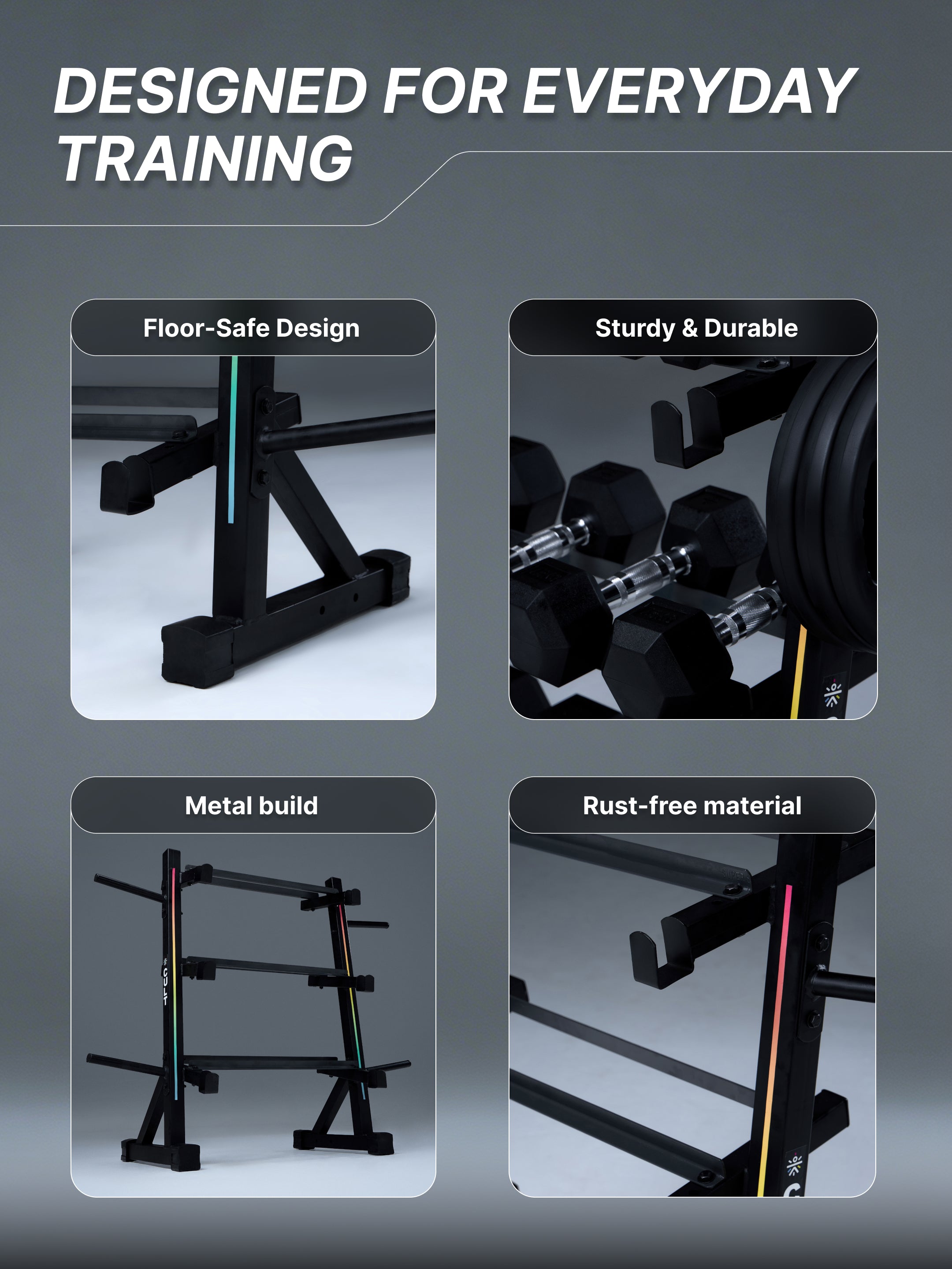 Cult 3 Level Storage Rack for weights (Rod, Plates & Dumbbell) | 300 Kg Max Load | Compact, Stable & Space-Efficient Design for home use (with 6 Months Extended Warranty)