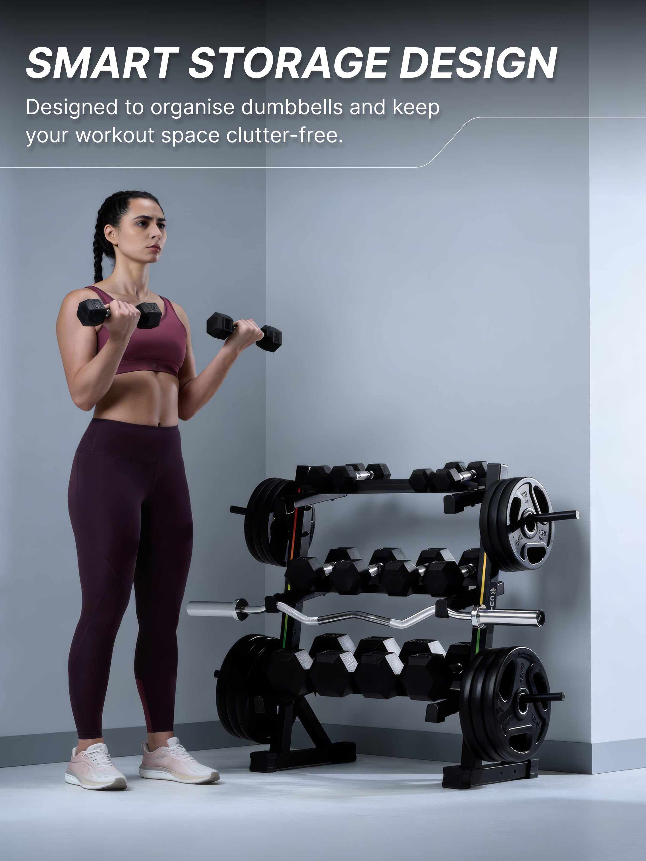Cult 3 Level Storage Rack for weights (Rod, Plates & Dumbbell) | 300 Kg Max Load | Compact, Stable & Space-Efficient Design for home use (with 6 Months Extended Warranty)