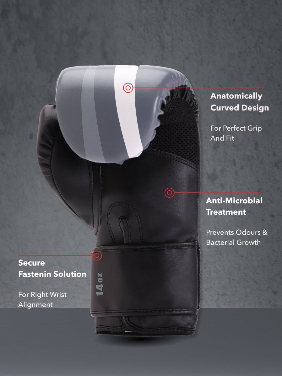 cult PVC Boxing Gloves for Men & Women Foam Padding Thickness 25mm Punching Bag Gloves for Boxing, Training, Kickboxing, Muay Thai, MMA Grey