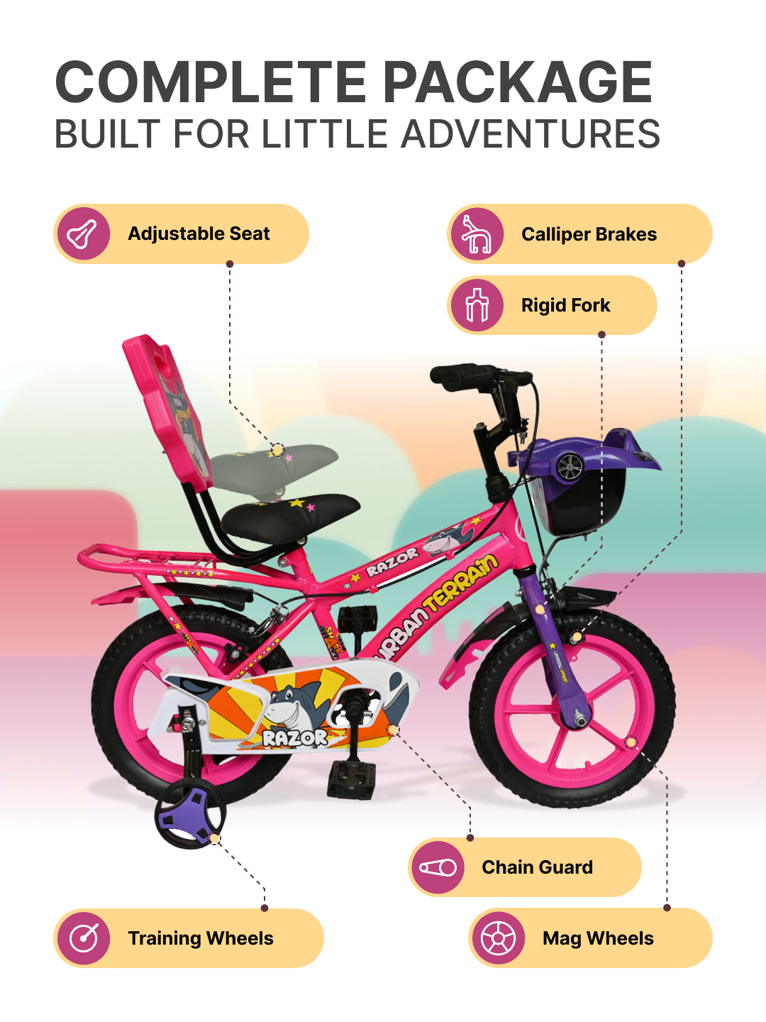 Razor Kids Cycle Steel Single Speed 14 inch, Pink, Ideal For 2.5 ft - 3.5 ft