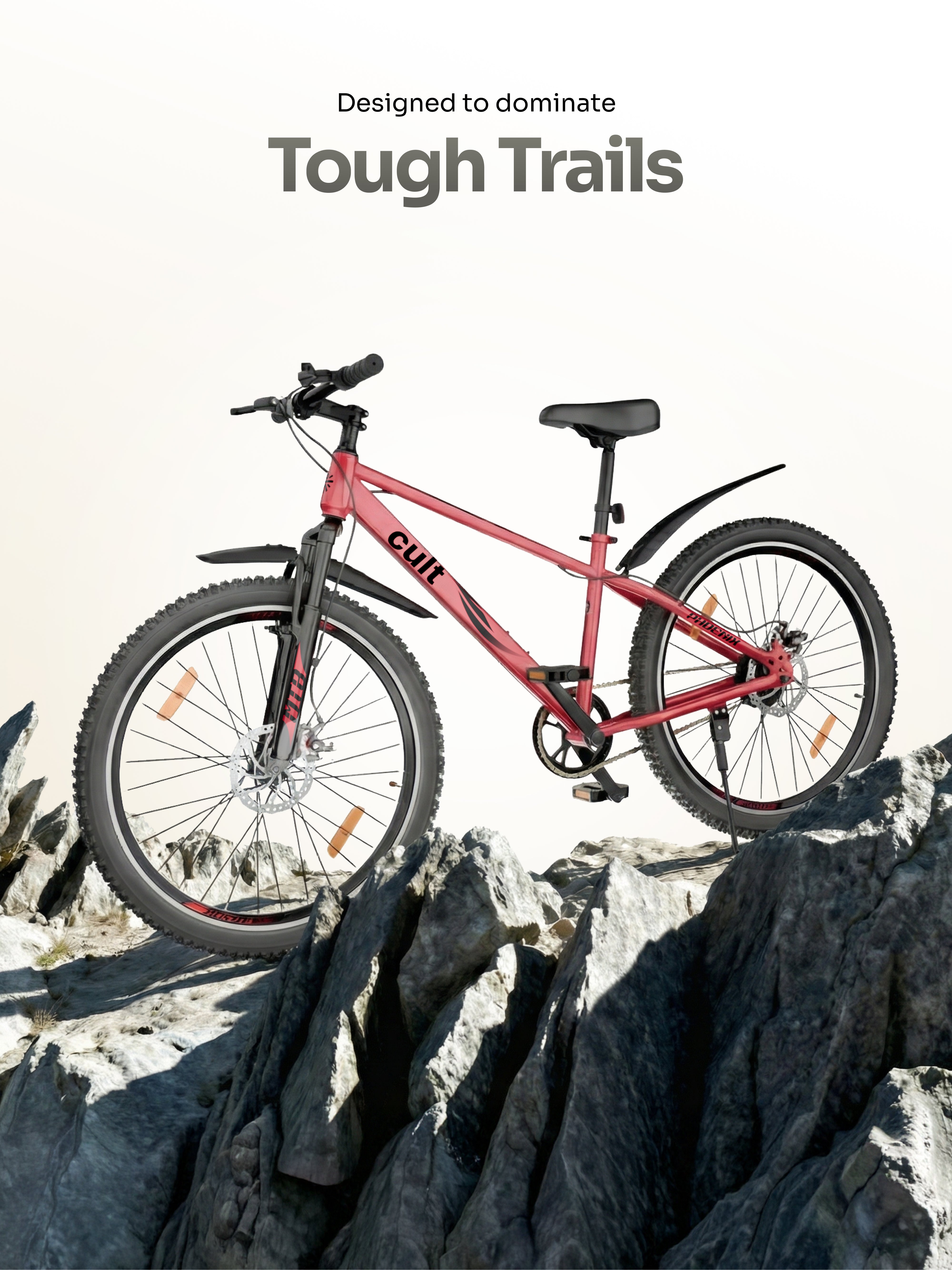 Cult Phoenix 29T Steel Mountain Bike with Dual Disc Brake and Front Suspension, Red