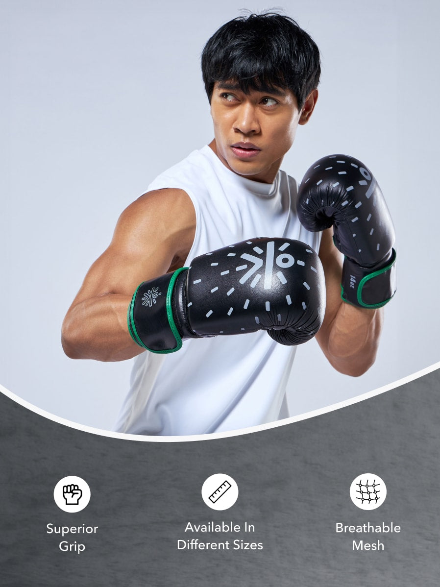 cult Premium Leather Boxing Gloves for Men & Women Foam Padding Thickness 35 mm Punching Bag Gloves for Boxing, Training, Kickboxing, Muay Thai, MMA Boxing Gloves Black/Green