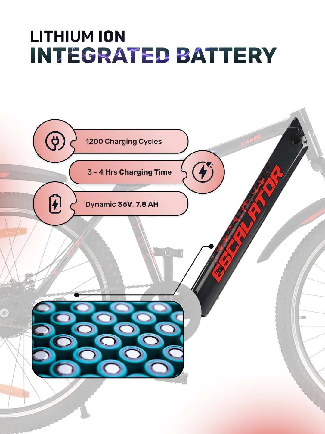 Escalator 27.5T Grey with 250W BLDC Motor| 4 Hours Fast Charge| 7.8 Ah Li-ion Battery| Up to 35 Km| 27.5 Inches Wheels| Single Speed Electric Cycle | Ideal for 15+ Years