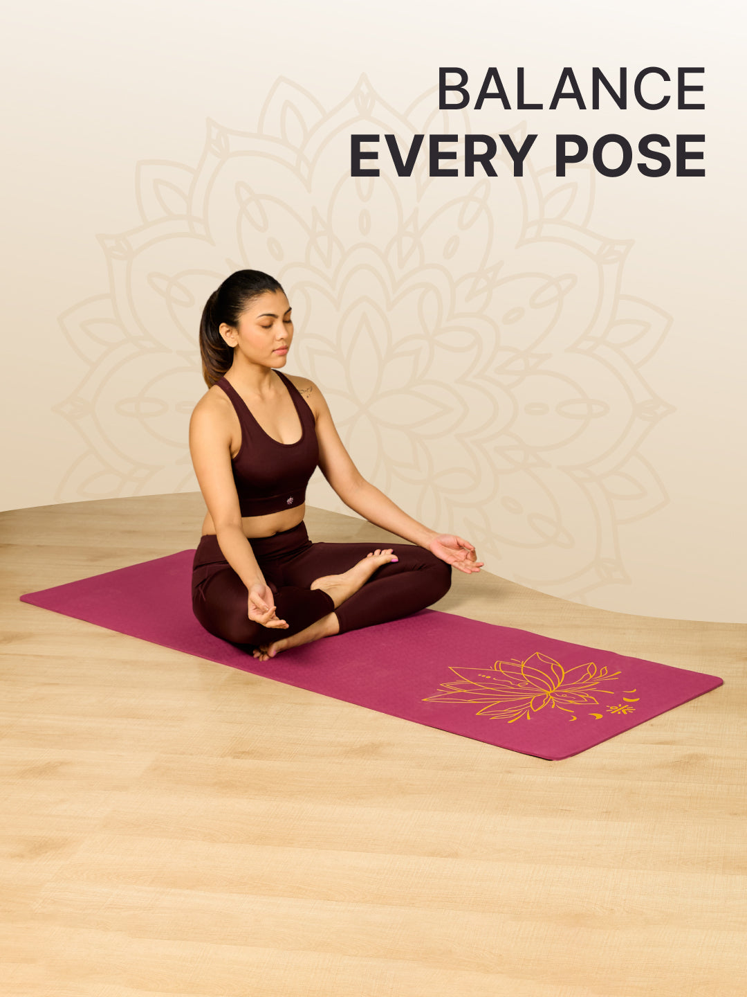 CULT TPE Yoga Mat 6mm with Carry Bag & Strap   Eco-Friendly, Non-Slip, Lightweight & Durable Exercise Mat for Yoga, Pilates, Meditation & Home Workouts   Purple Lotus Print