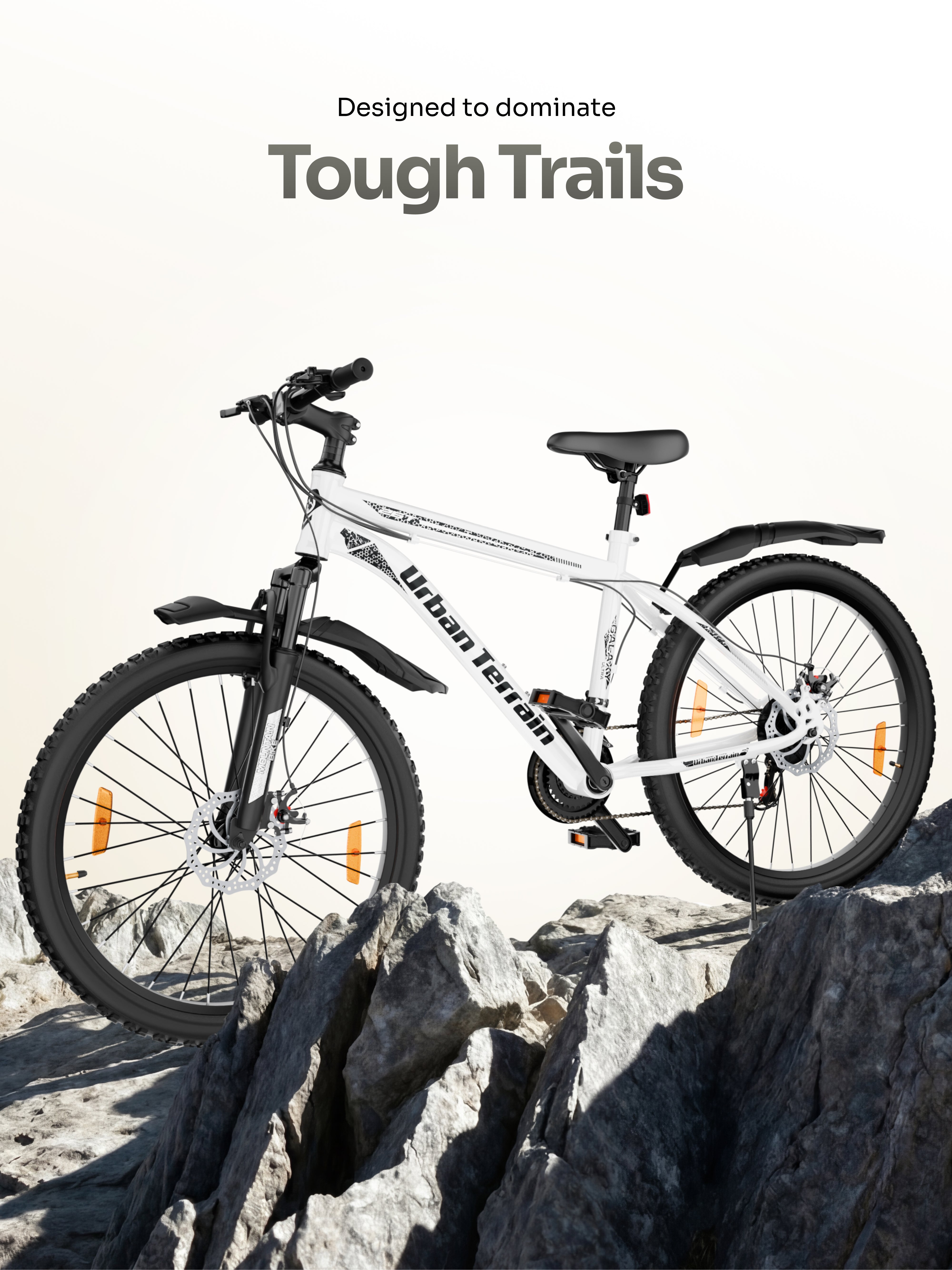 Galaxy Ultra Mountain Bike Steel 21 Speed Cycle 26 inch Tyre, White With Front Suspension, Single Wall Rim and Dual Disc Brakes Ideal For 5 ft to 5.7 ft