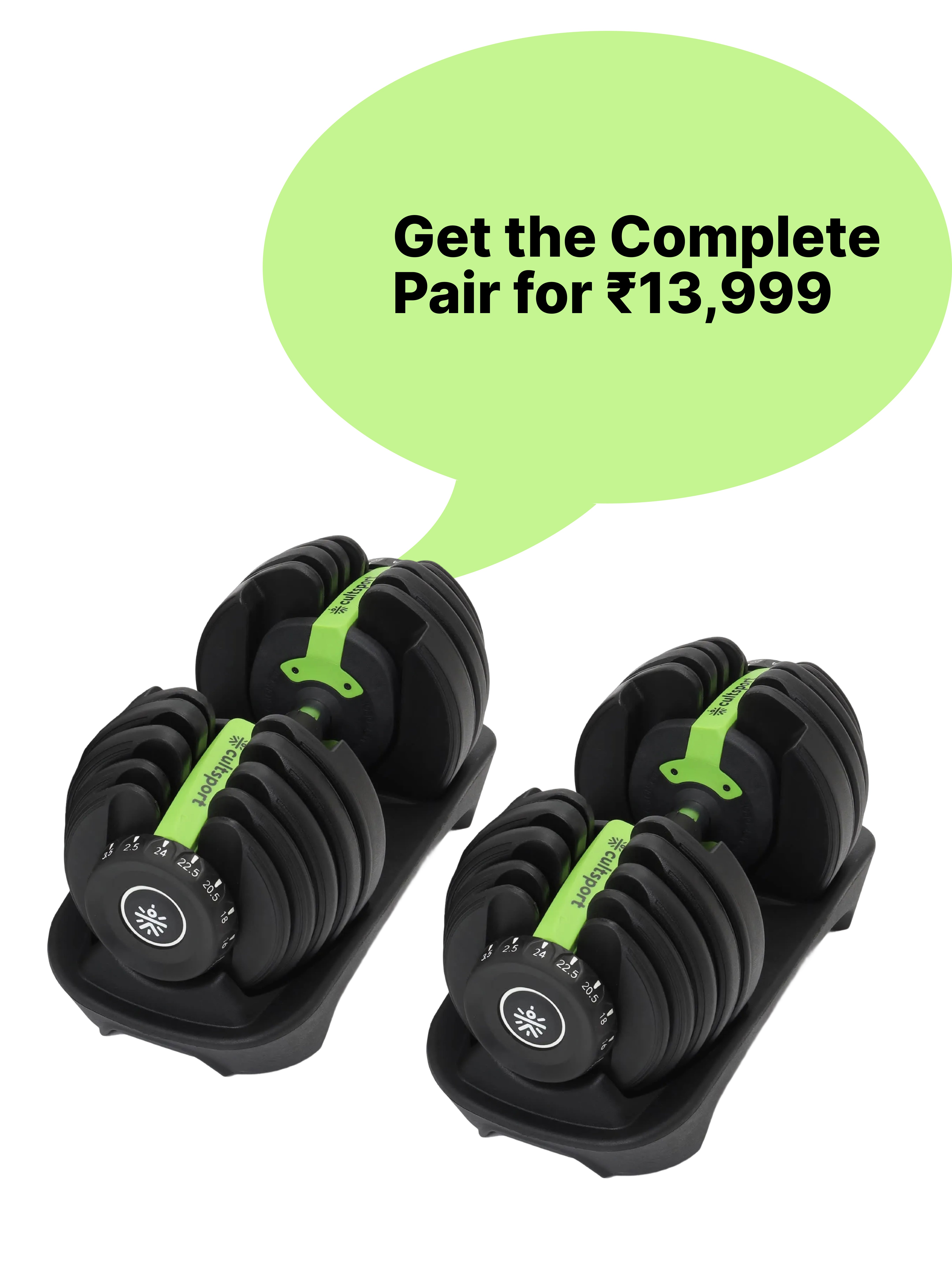 24 kg Compact Adjustable Dumbbell (2.5kg to 24kg), Easy Weight Change: 15-in-1 (1 piece) (6 Months extended Warranty only on Cultsport.com)