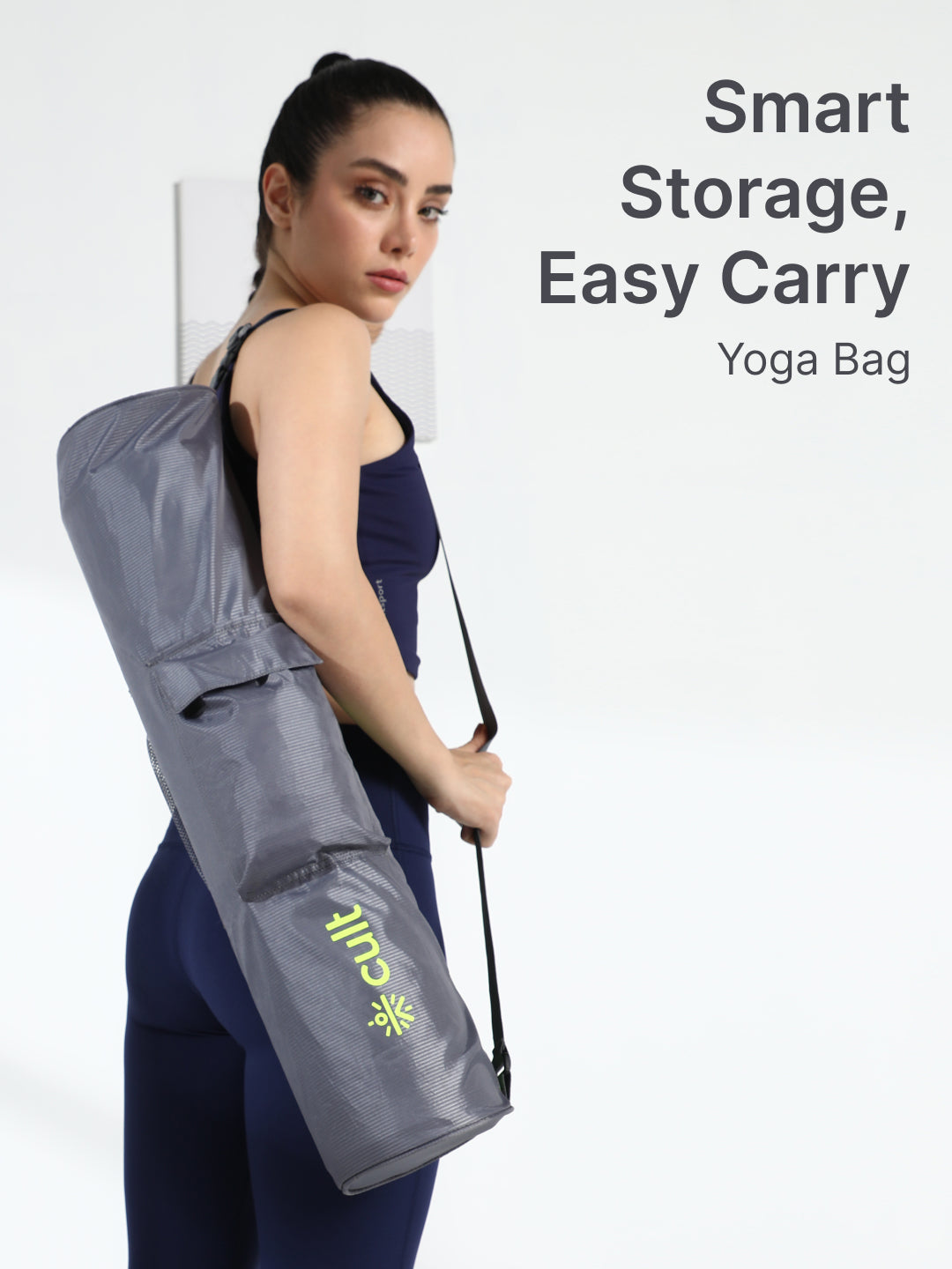 cult Yoga Mat Bag Grey with Adjustable Shoulder Strap Fits Up to 6mm Mat