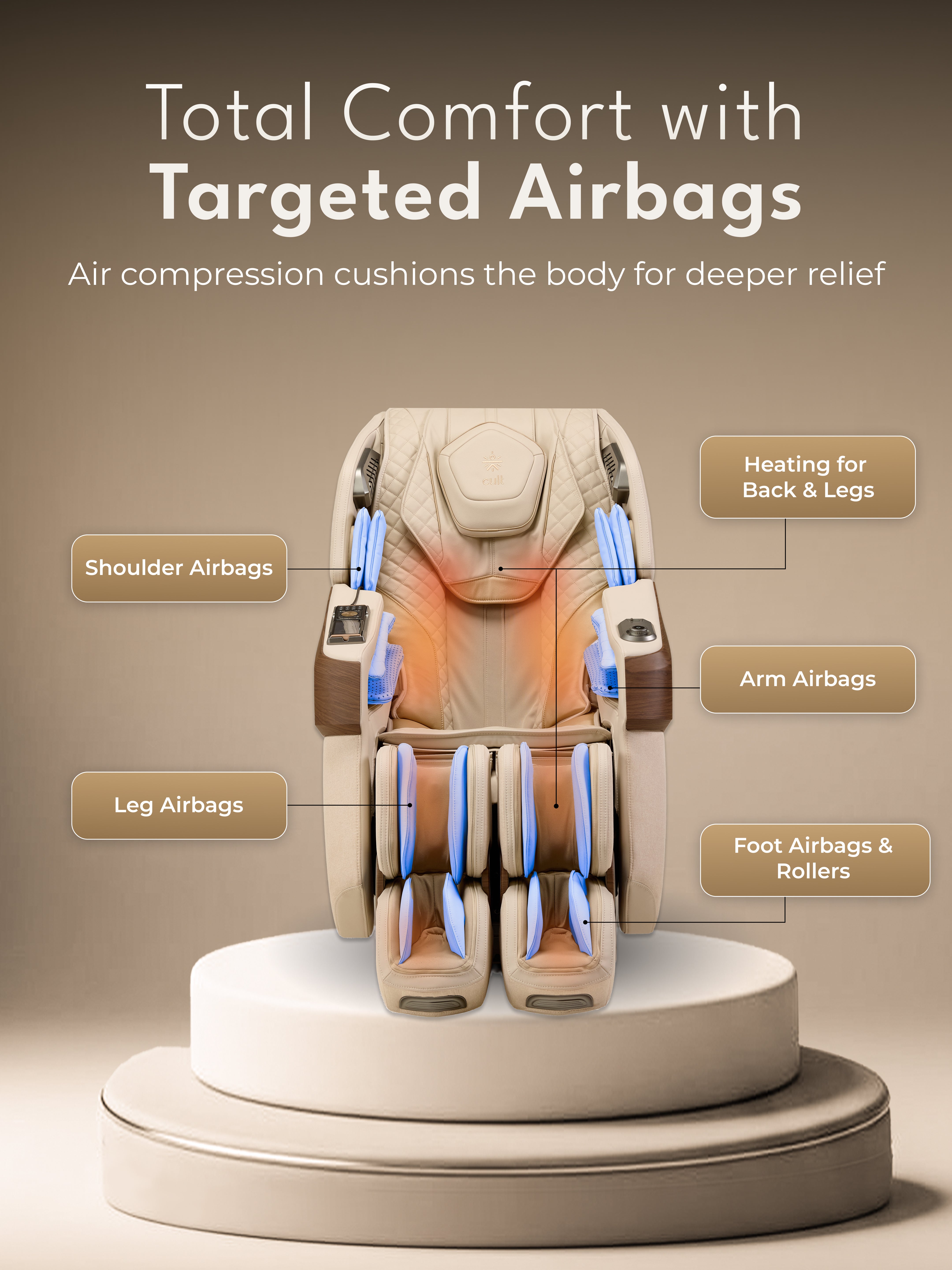 CULT Riviera Advanced 4D Massage Chair with Rovo Walking Technology | Extended SL Track | Zero Gravity | 23 Auto Modes | 6 Massage Techniques | Back & Leg Heating