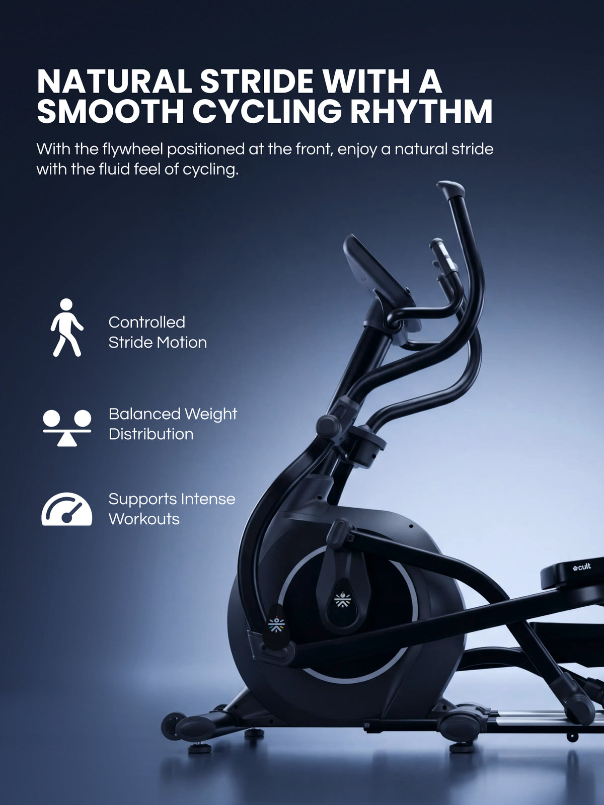 Cult Stratus Elliptical Cross Trainer for Home | 150 kg Capacity | 19.6-Inch Natural Stride | 16-Level Electronic Magnetic Resistance | LED Display