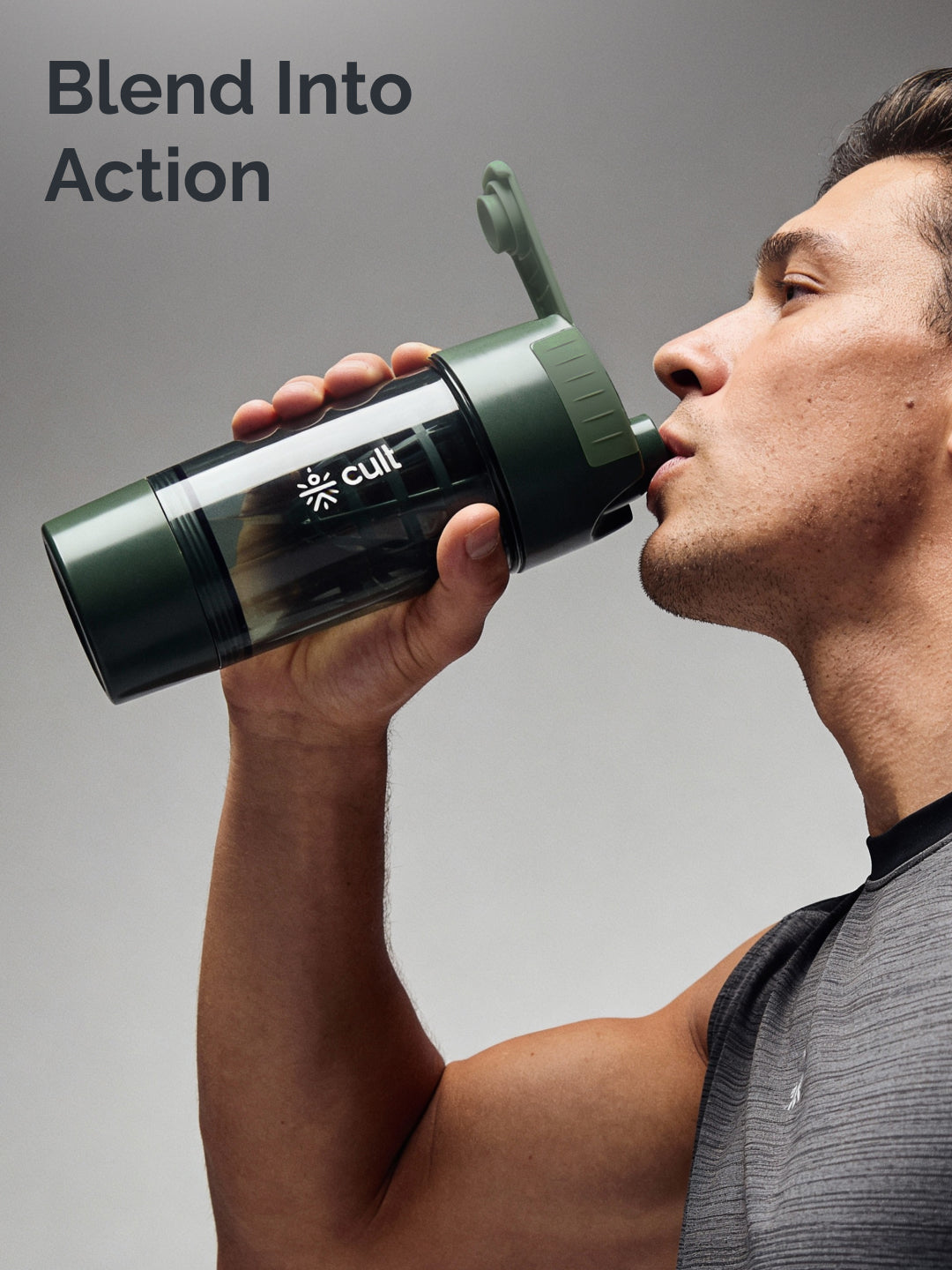 CULT Cyclon Shaker Bottle 500 ml, Durable Leak-Proof Multipurpose Shaker for Protein & Daily Use Army Green