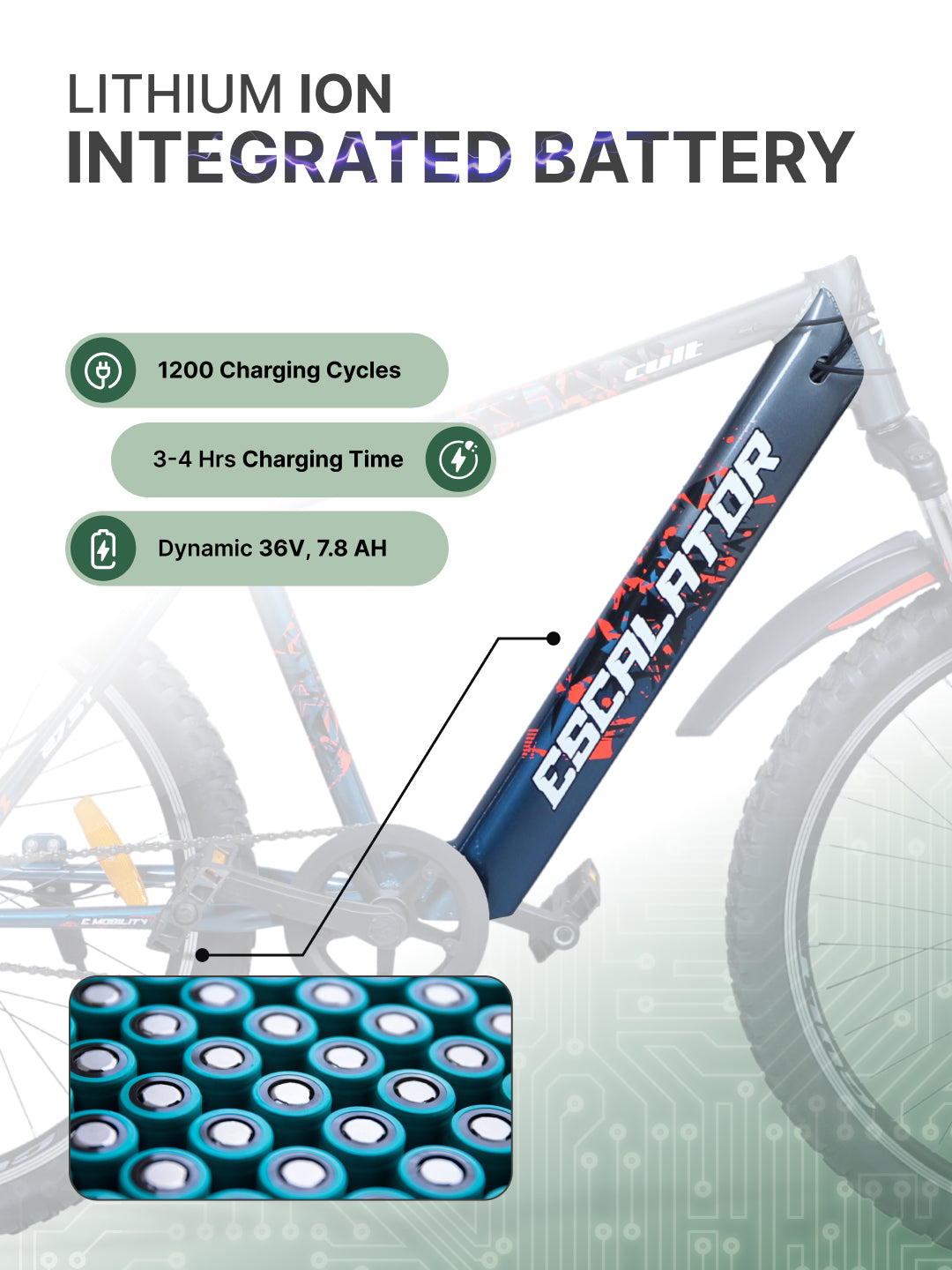 Escalator 27.5T Blue Grey with 250W BLDC Motor| 4 Hours Fast Charge| 7.8 Ah Li-ion Battery| Up to 35 Km| 27.5 Inches Wheels| Single Speed Electric Cycle | Ideal for 15+ Years