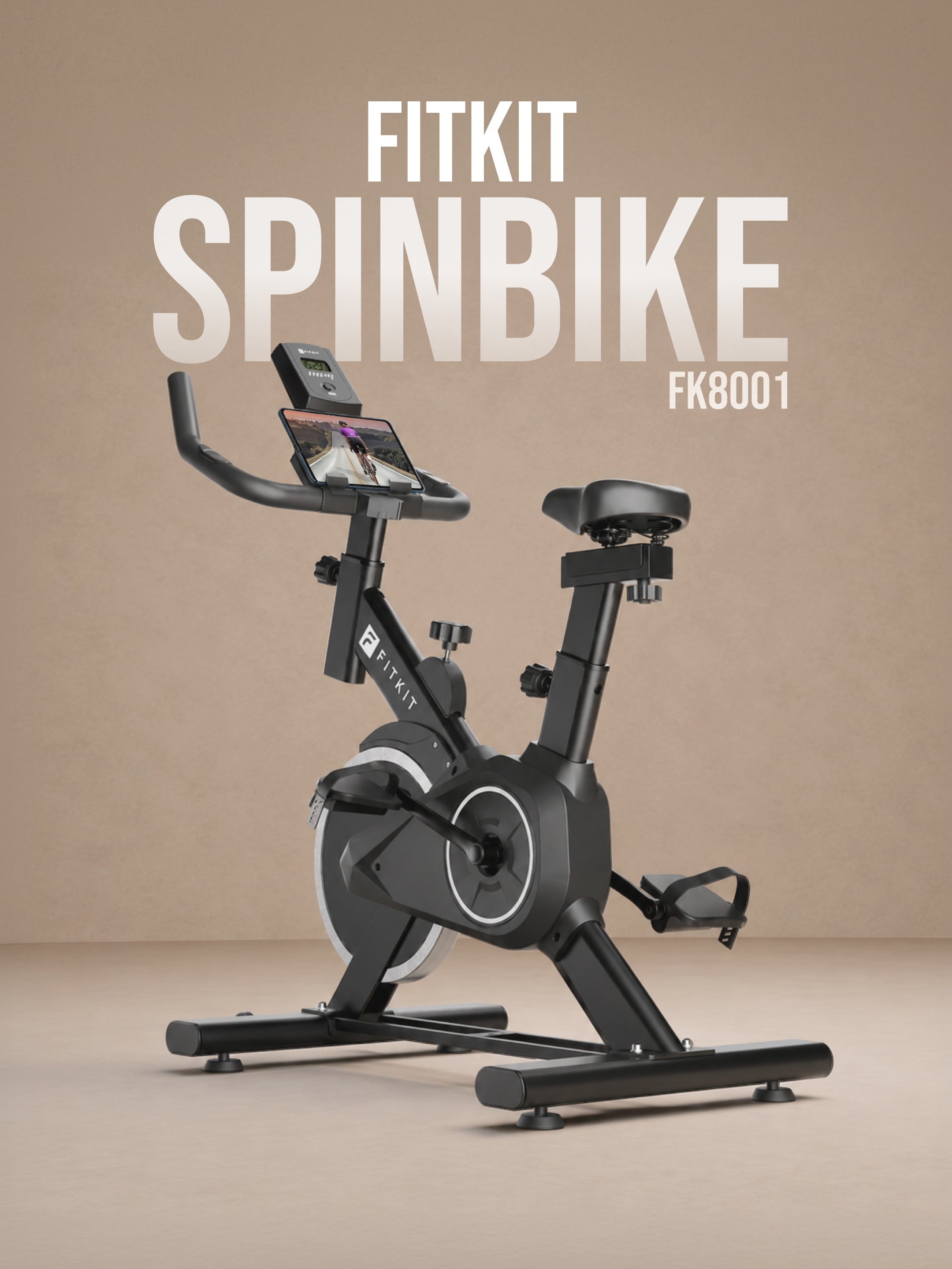 Fitkit by Cult FK8001 Spin Bike with 8Kg Flywheel, LED screen, Adjustable Brake Pad Resistance with Belt Drive System for Fitness at Home Workouts | Max Weight : 130 kg (Black)