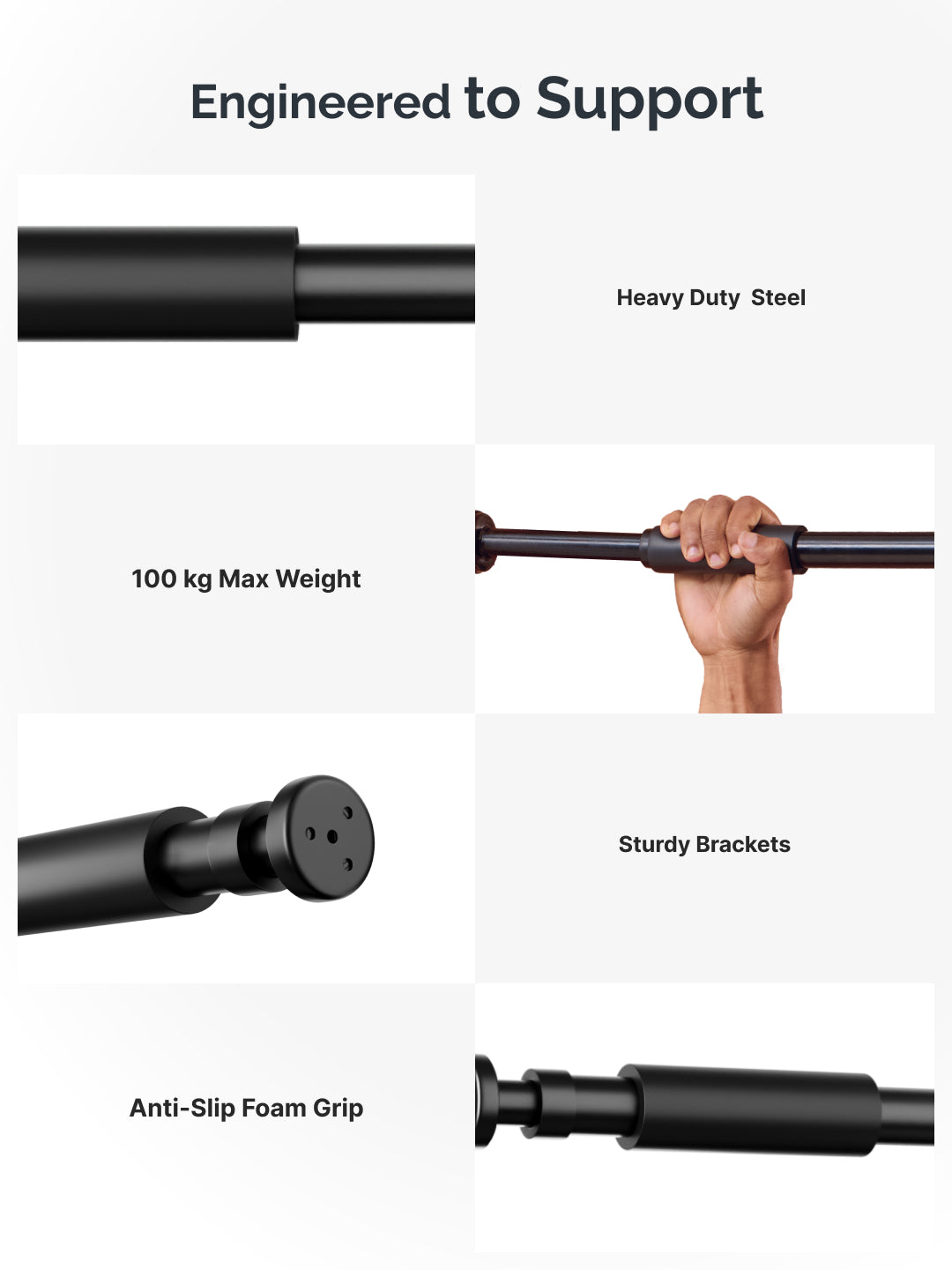 Cult Adjustable Pull-Up Bar for Doorway | Heavy-Duty Steel | Multi-Grip Home Gym Bar for Pull Ups, Chin Ups & Core Workout | Size - 60-100 cm