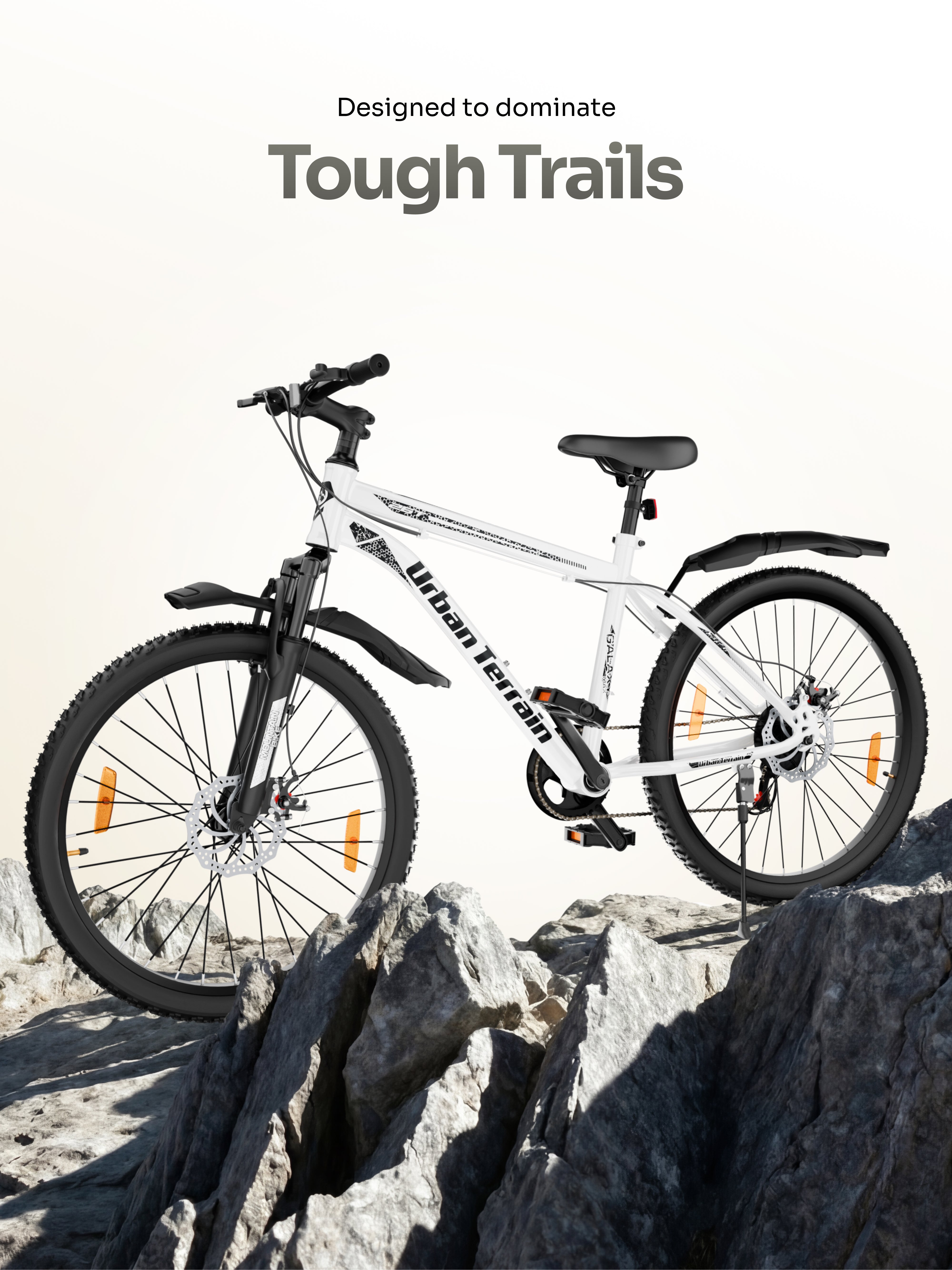 Galaxy Max Mountain Bike Steel 7 Speed Cycle 26 inch Tyre, White With Front Suspension, Single Wall Rim and Dual Disc Brakes Ideal For 5 ft to 5.7 ft