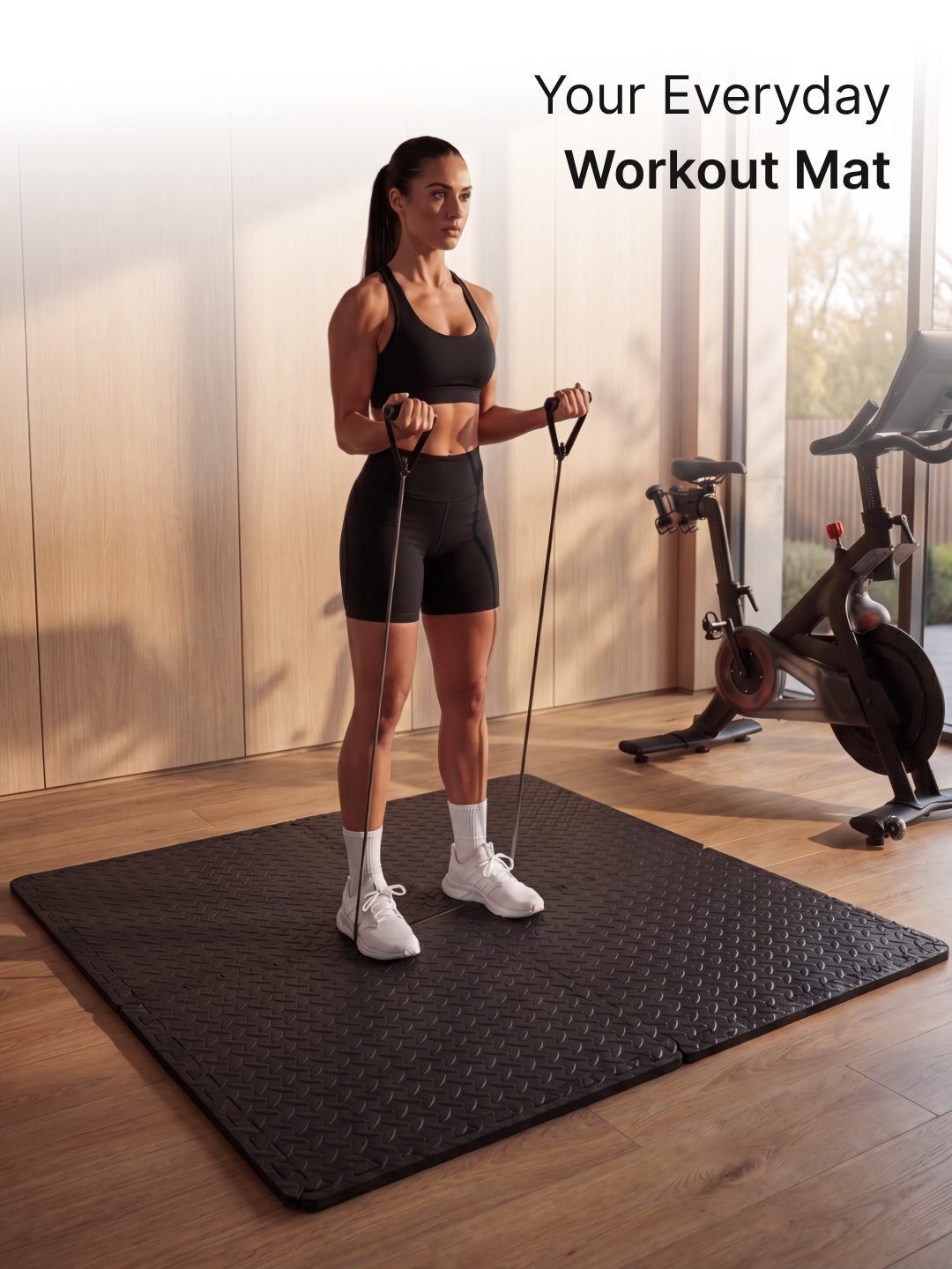 cult Interlocking Workout Mat Tiles Shock-Absorbing, Anti-Slip, Protective Gym Flooring for Home & Fitness Equipment  Cushioned, Water-Resistant, Easy to Assemble  Black