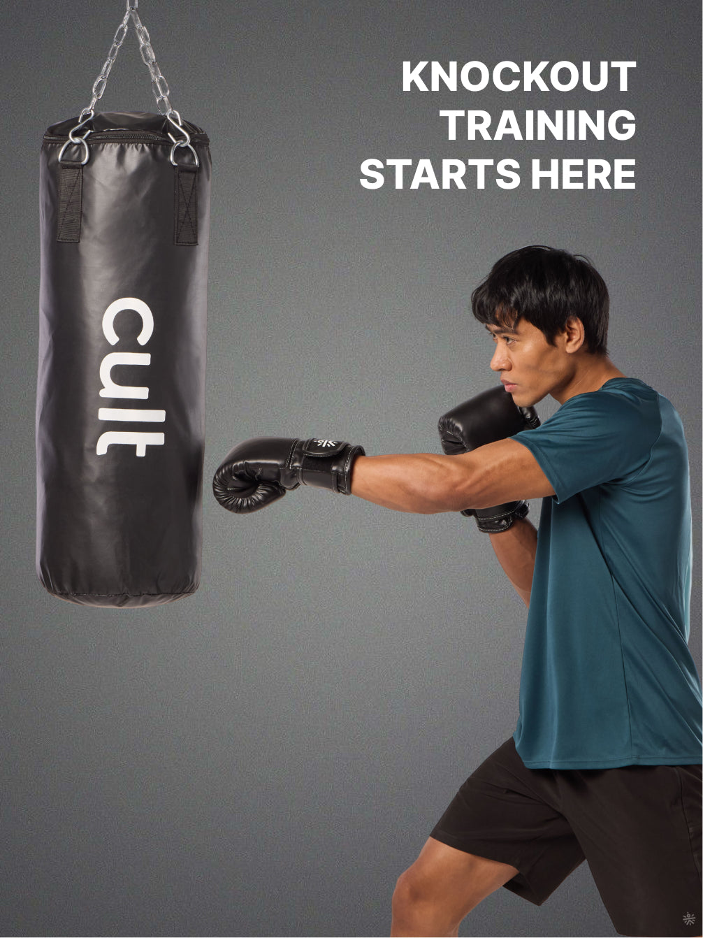 cult Punching Bag Combo for Men & Women 3ft Heavy Bag with Hand Wraps Reinforced Stitching Durable Construction Hanging Chain Unfilled Easy to Install Black