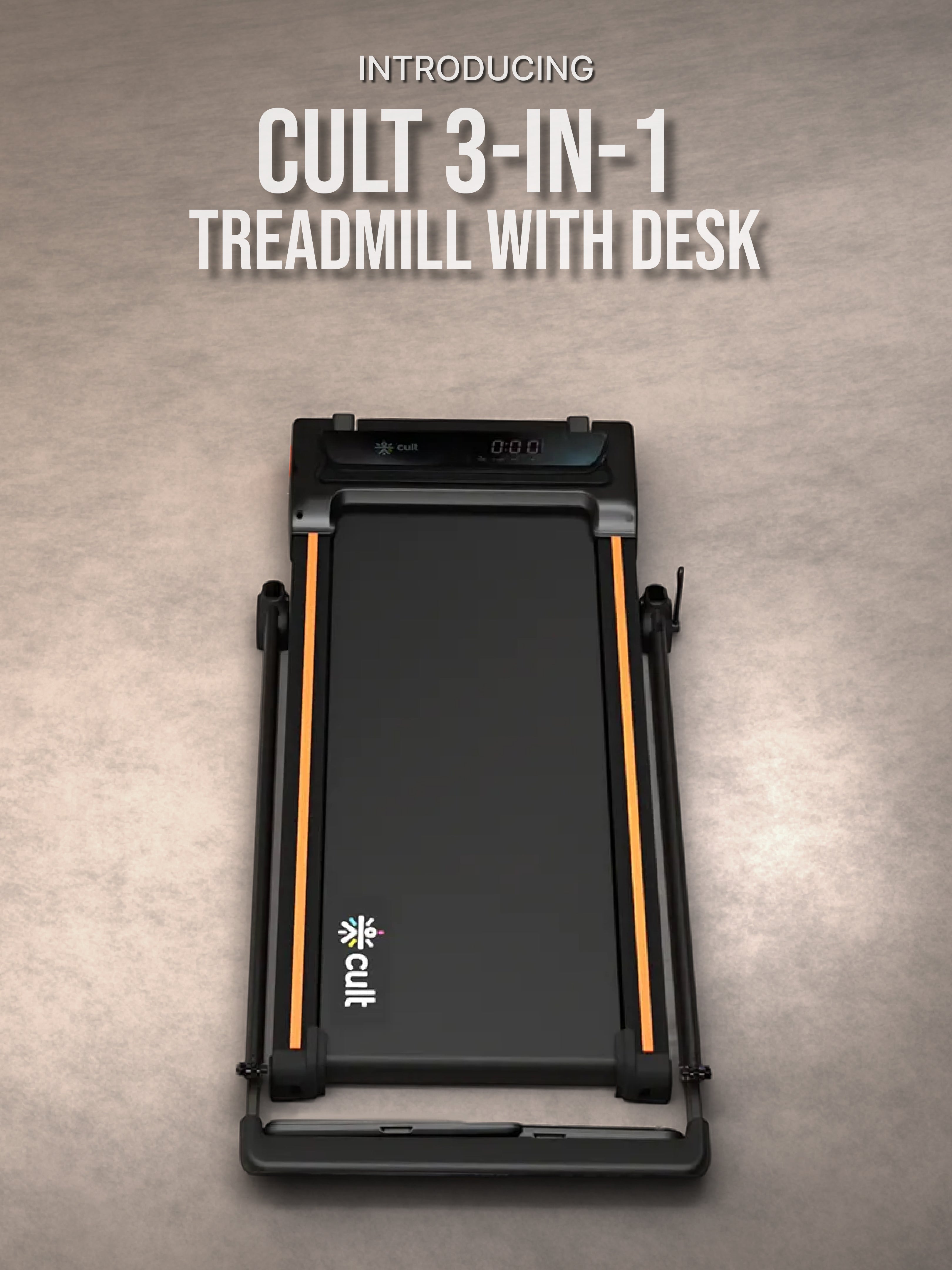 Cult Treadmill with Desk 5.5 HP Peak Motorized 3 in 1 Foldable Treadmill for Home Workout | Max User 120kg, Speed up to 12 km/hr with Adjustable & Detachable Desk with Tablet Holder (with 6 Months Extended Warranty)