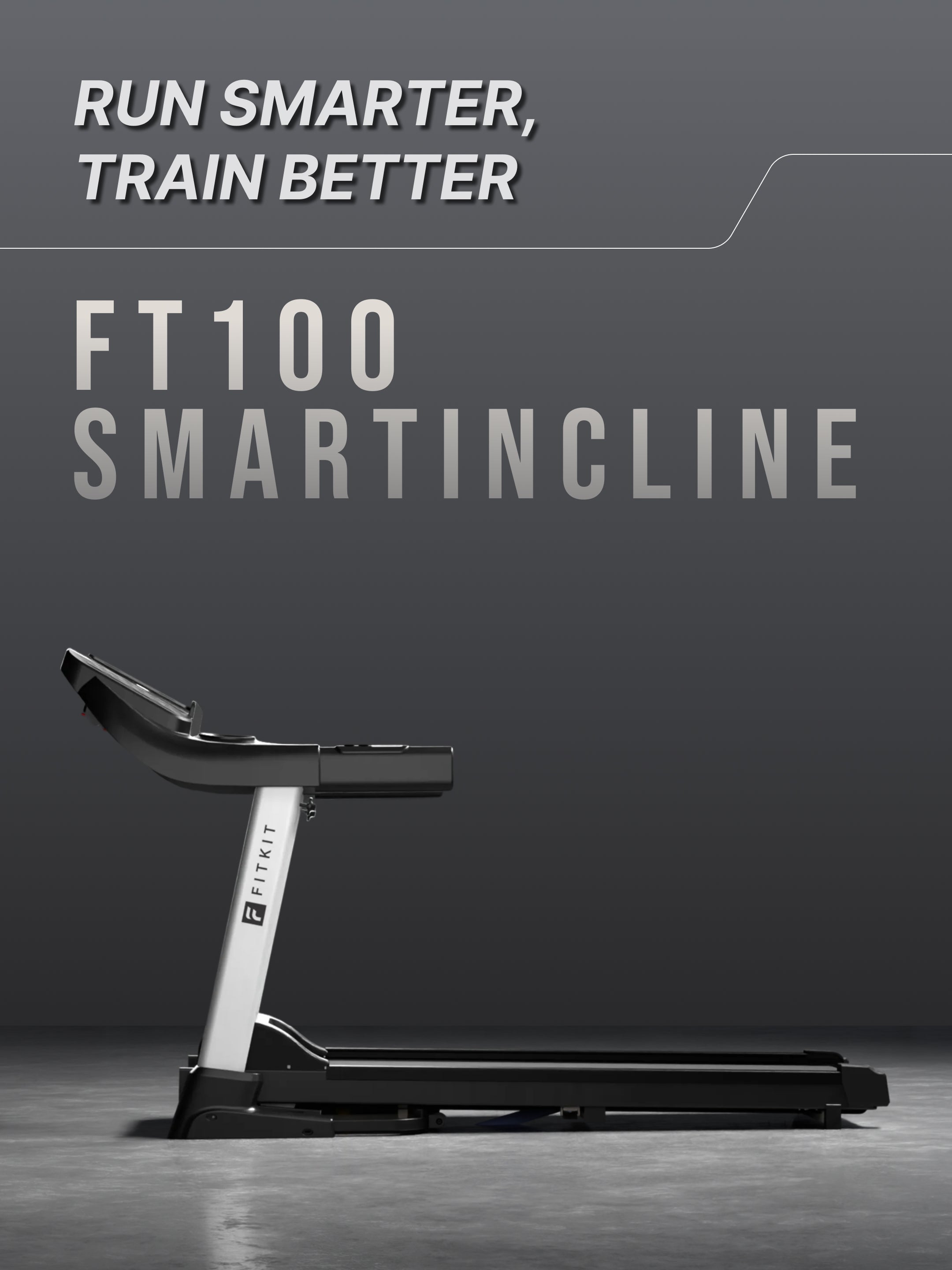 Fitkit by Cult FT100 Smart Incline Motorised Treadmill | 3HP BLDC Motor | 110kg Capacity | 15-Level Auto Incline | 12 km/hr Speed | Foldable & Easy-Move Wheels | 12 Preset Workout | Ideal for Home Use