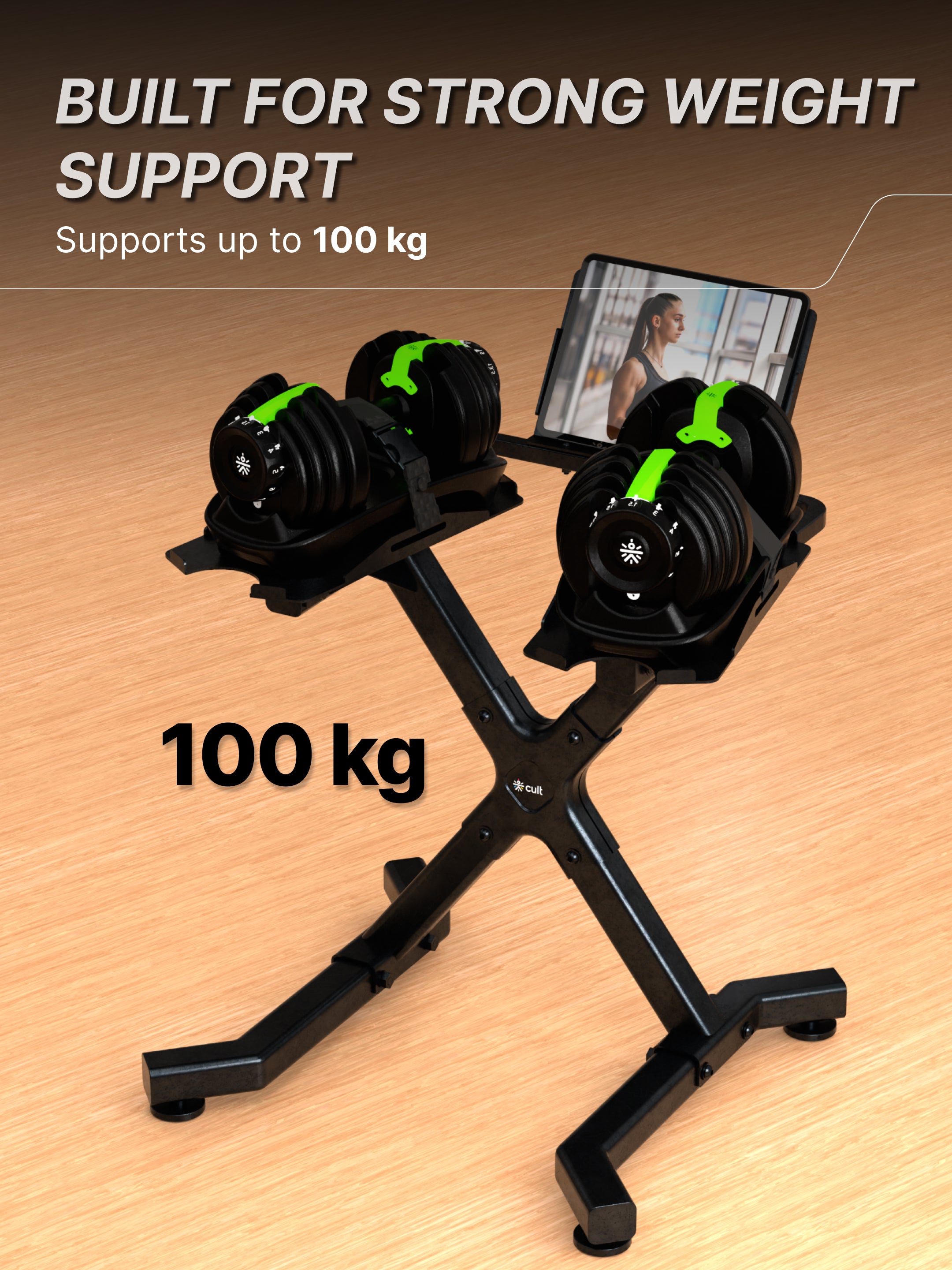 Cult Dumbbell Stand | 100 KG Weight Capacity | With Wheels & Tablet Holder | Protected Edges | Compact Home Gym Storage (6 Months extended Warranty only on Cultstore.com)