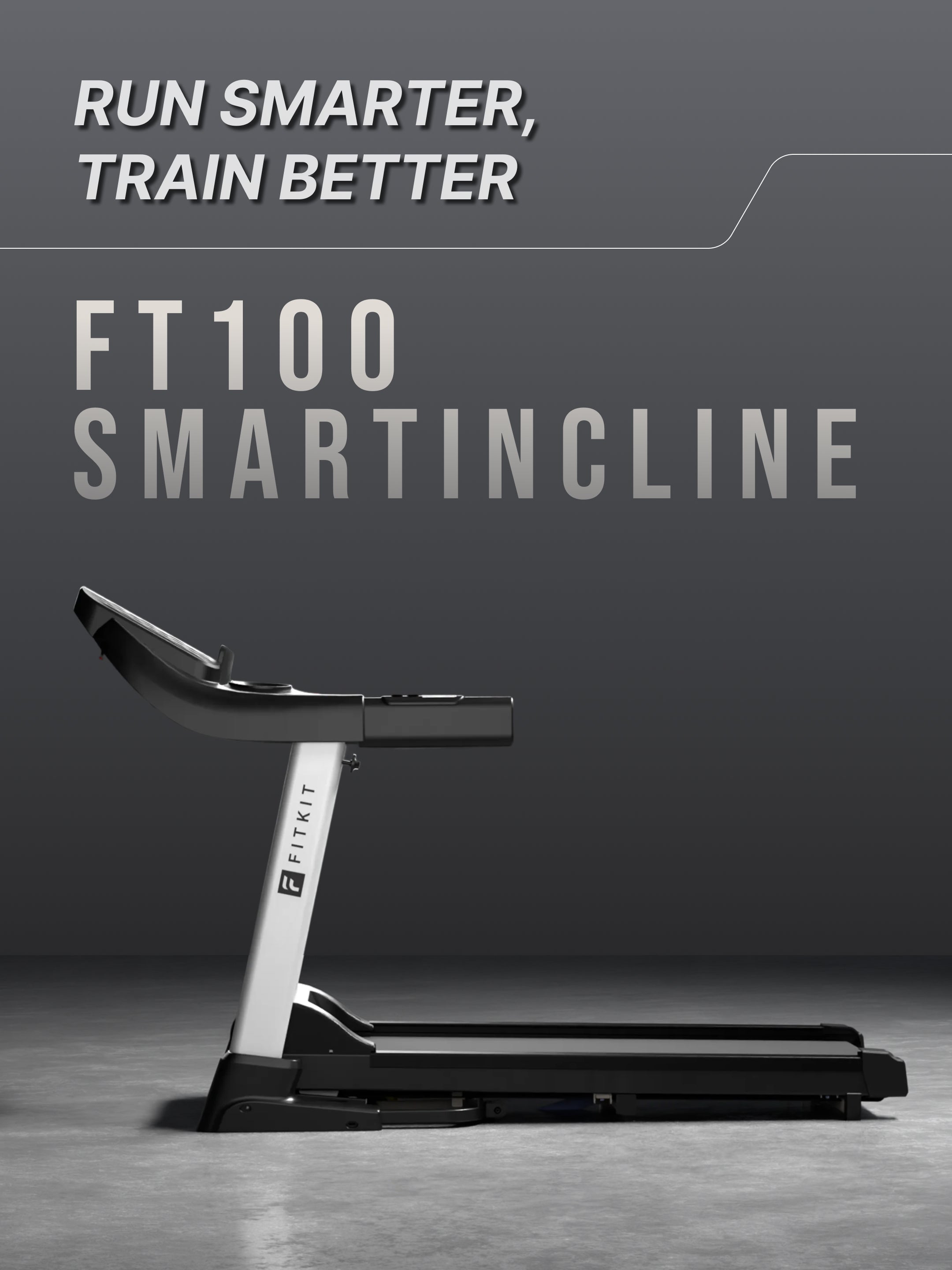 Fitkit by Cult FT100 Smart Incline Motorised Treadmill | 3HP BLDC Motor | 110kg Capacity | 15-Level Auto Incline | 12 km/hr Speed | Foldable & Easy-Move Wheels | 12 Preset Workout | Ideal for Home Use