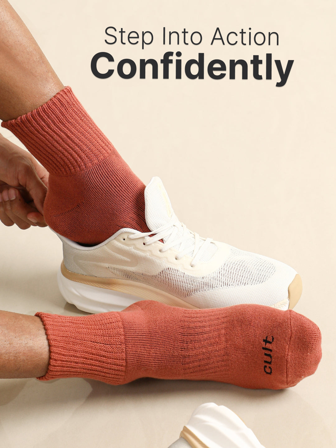 Sports Crew Length Olive,Off White & Rust Pack of 3 Men's Solid Terry Socks