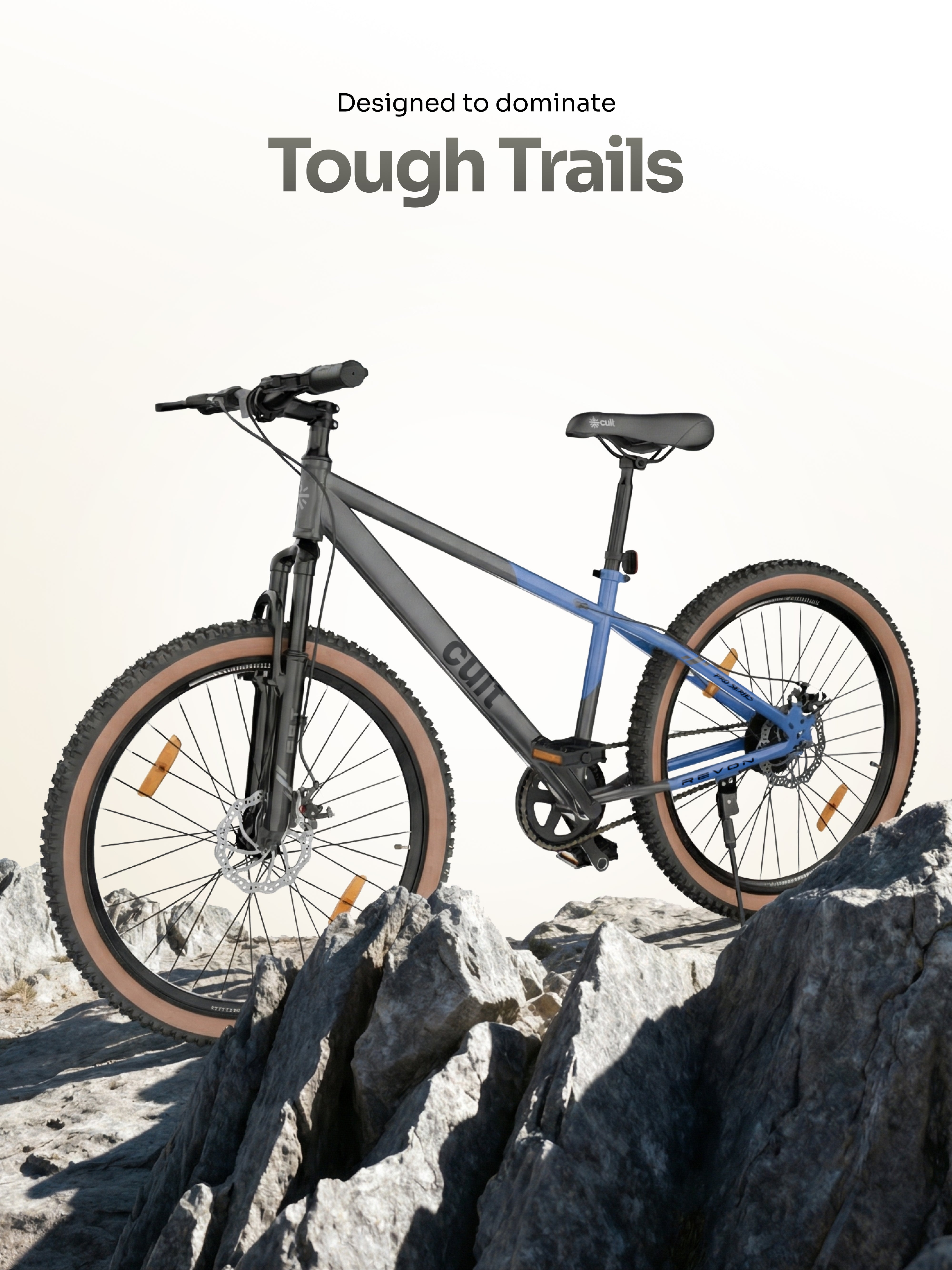 Cult Revon 29T Steel Mountain Bike with Dual Disc Brake and Front Suspension, Blue-Grey