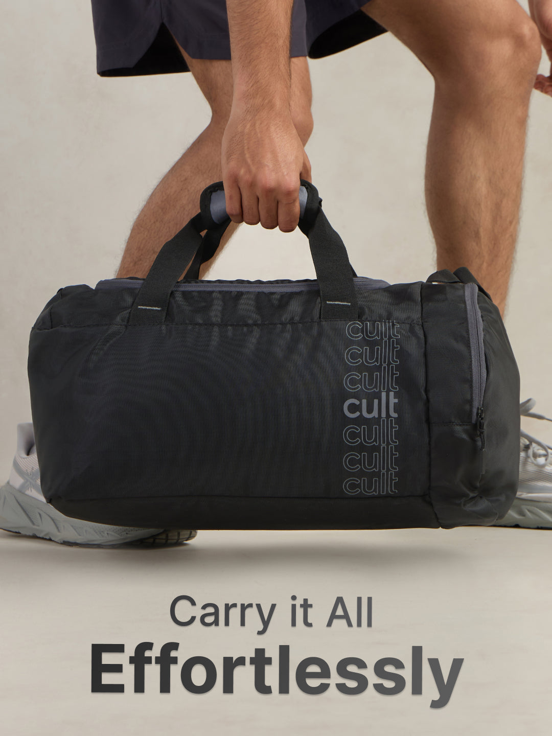 Cult Unisex Black Duffle Bag with Shoe Compartment