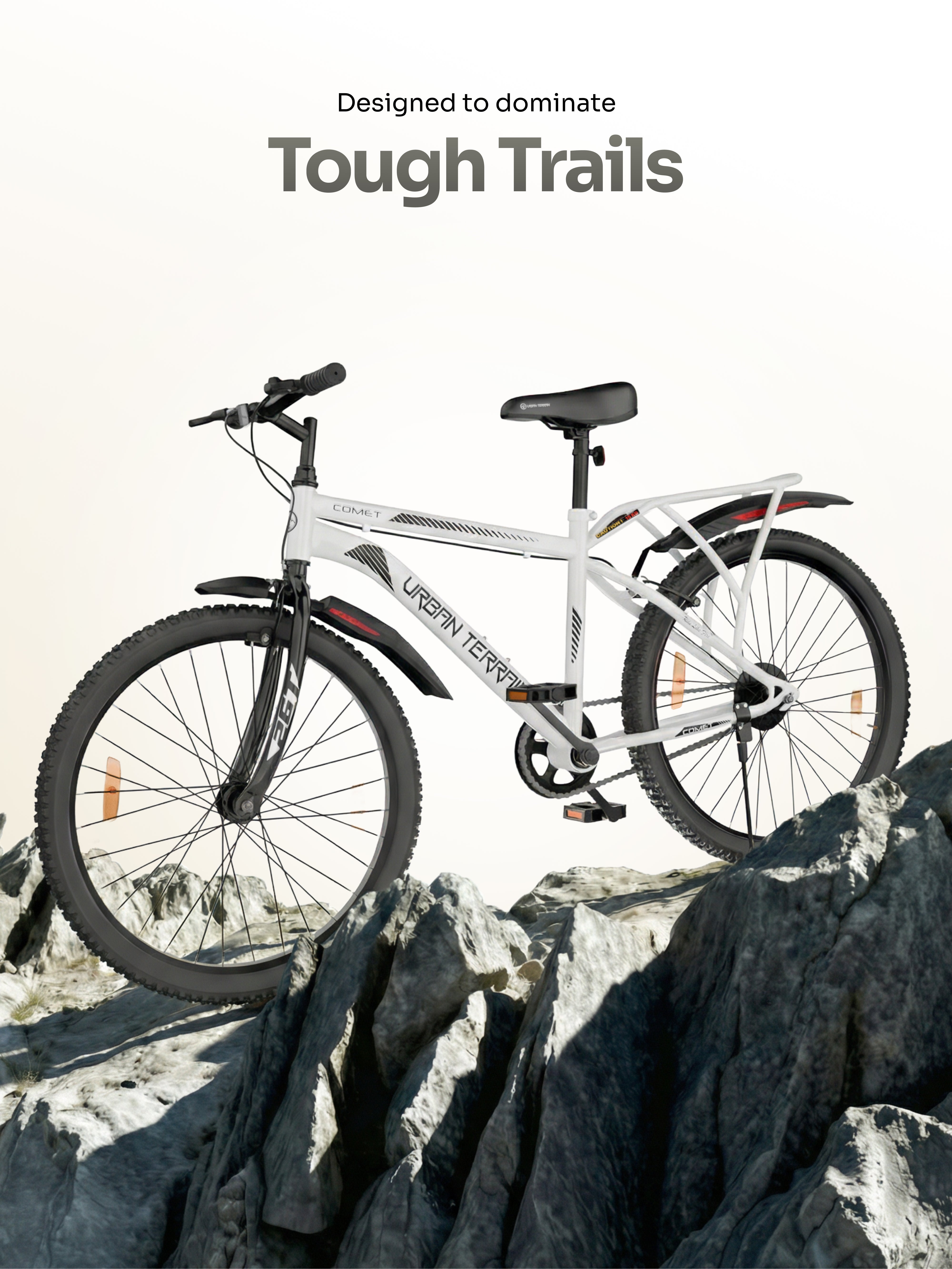 Urban Terrain Comet 26T Single Speed Steel Mountain Bike with Inbuilt Carrier (White)