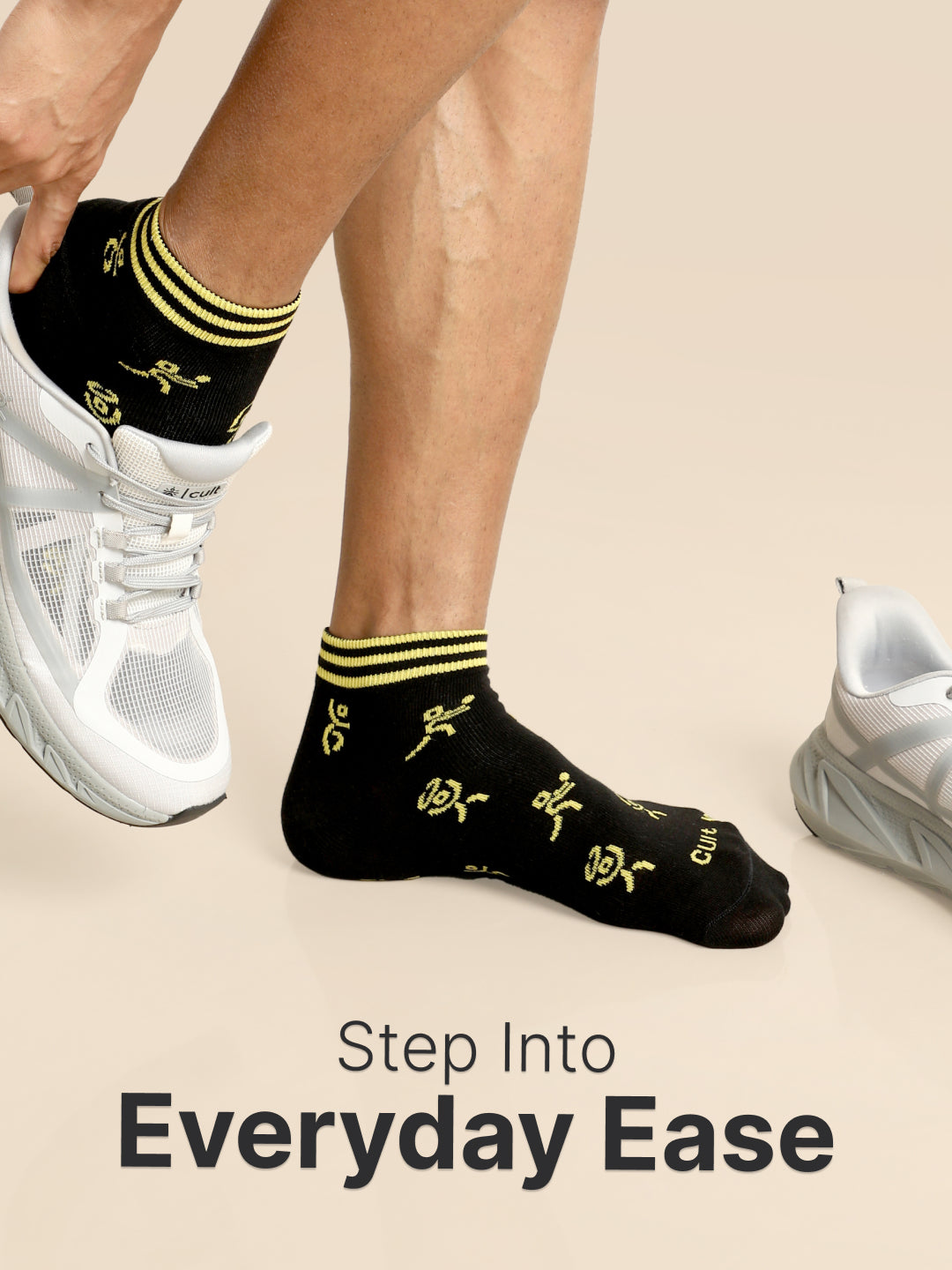 Casual Ankle Length Pack of 3 Black Patterned Men's Cotton Socks