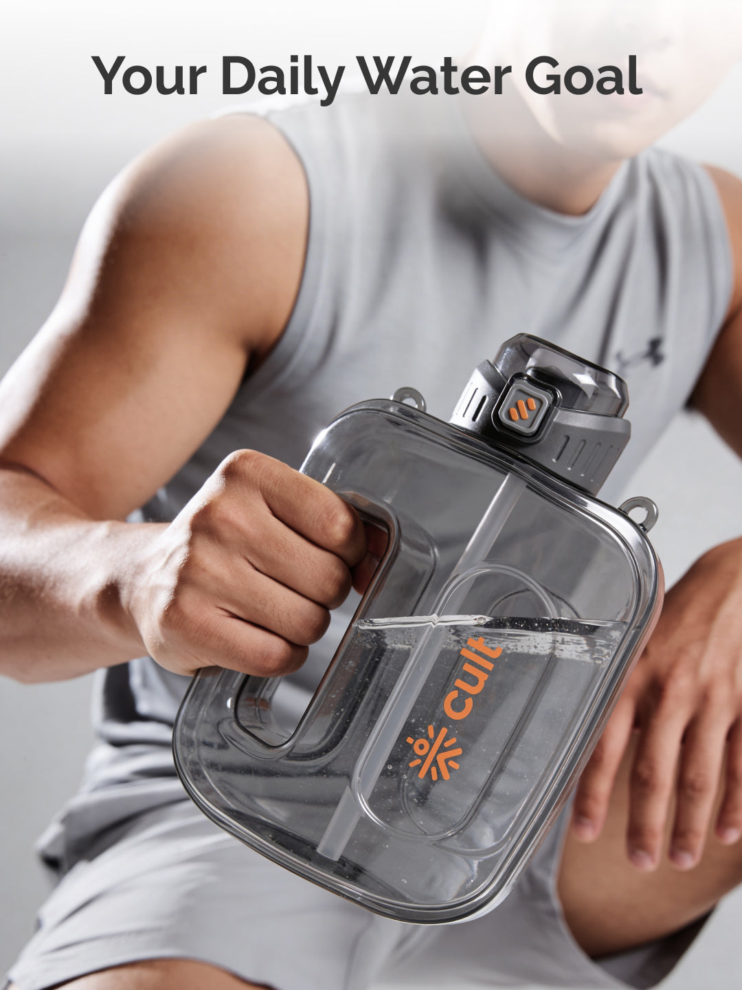 Cult Mini Gallon 1.8L Water Bottle with Straw & Strap BPA-Free Leakproof Gym Bottle 1800ml Hydration Bottle Black