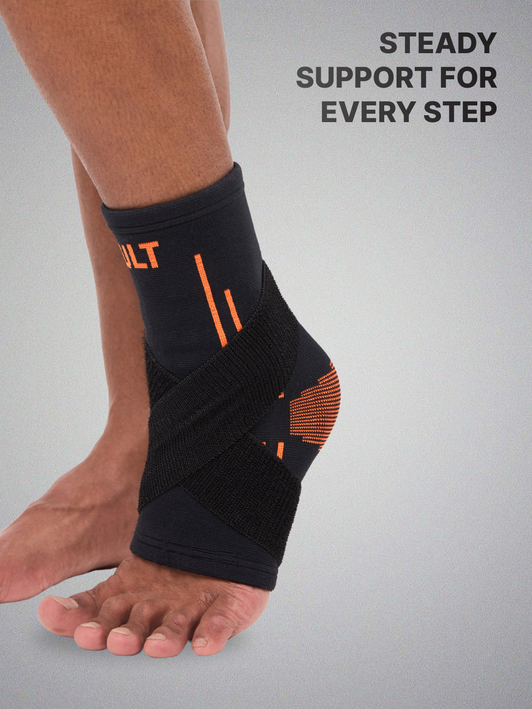 Cult Ankle Support with Elastic Strap | For Ankle Pain Relief | Stretchable Ankle support for Sports | Adjustable Free Size | Black Orange