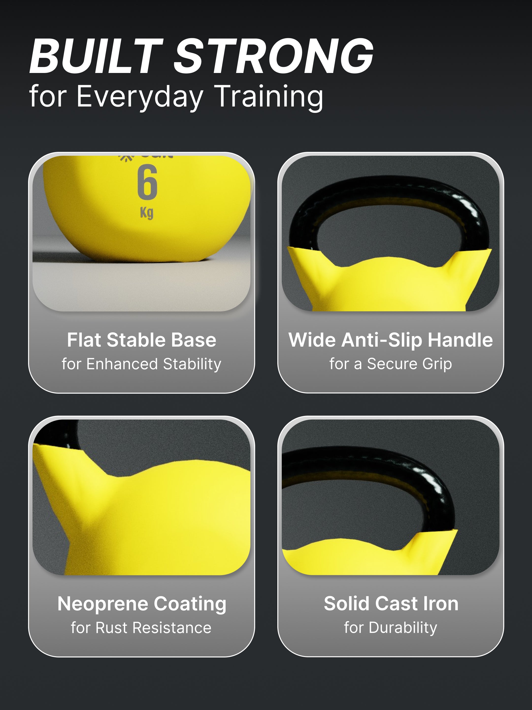 Cult 6kg Neoprene Anti-Slip Grip Colored Kettlebell for Home Workout - Yellow