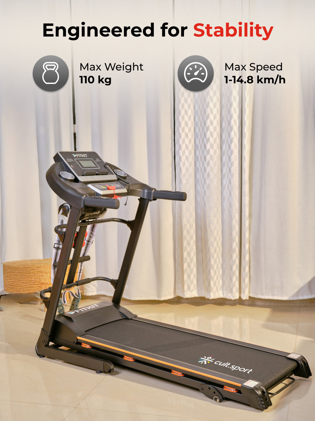 FT100M Treadmill 3.25HP | Massager | 3-level Manual-Incline | Max Weight-110kg | Max Speed-14.8kmph (with 6 months extended warranty)